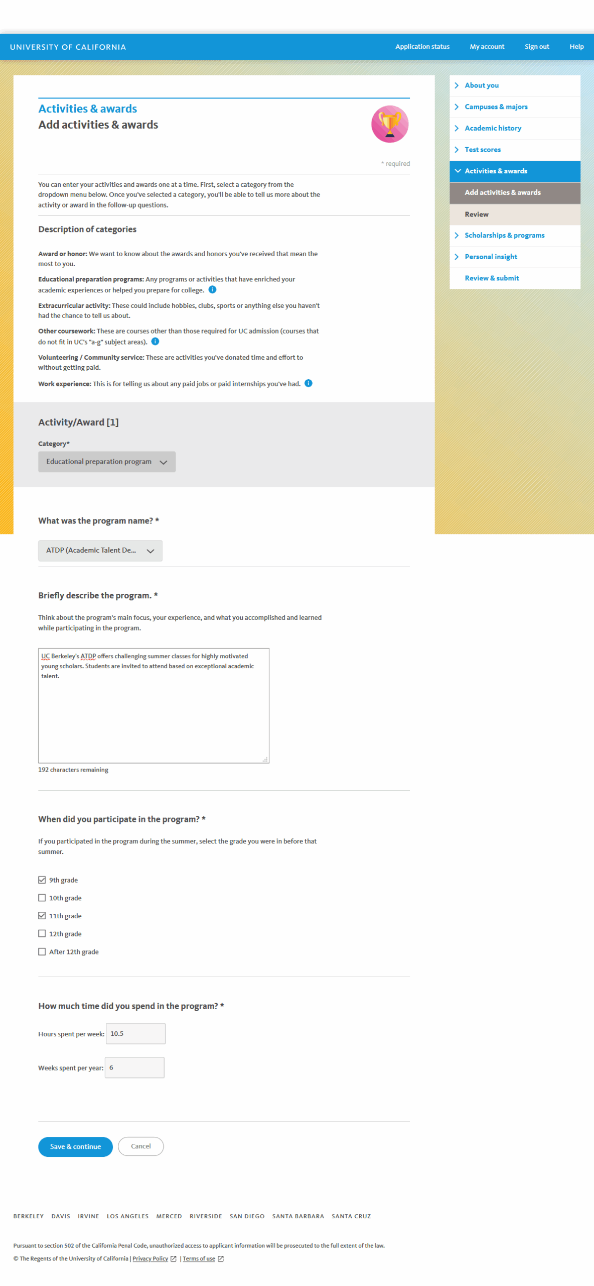 Uc Activities List Template