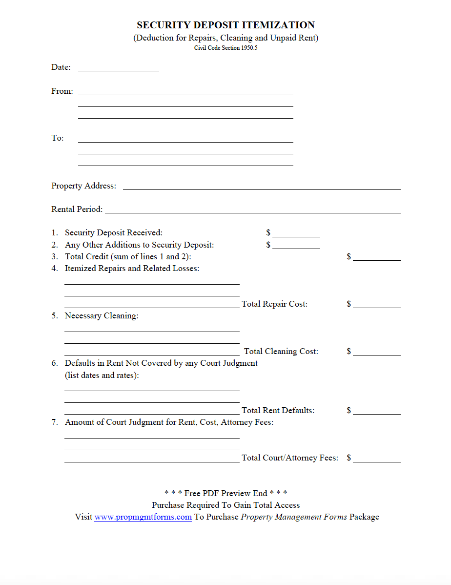 Landlord Itemized List Of Damages Template