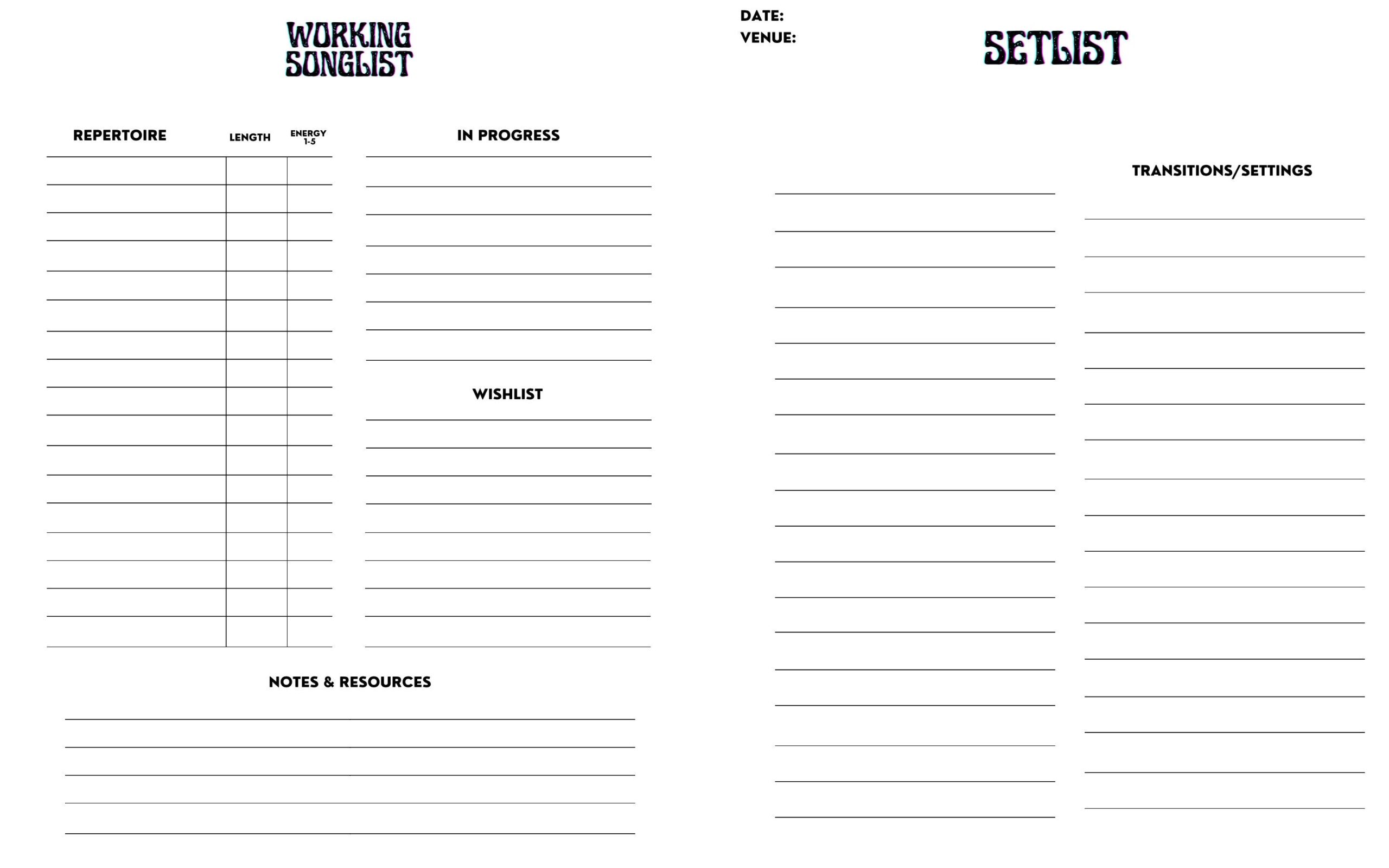 Set List Template