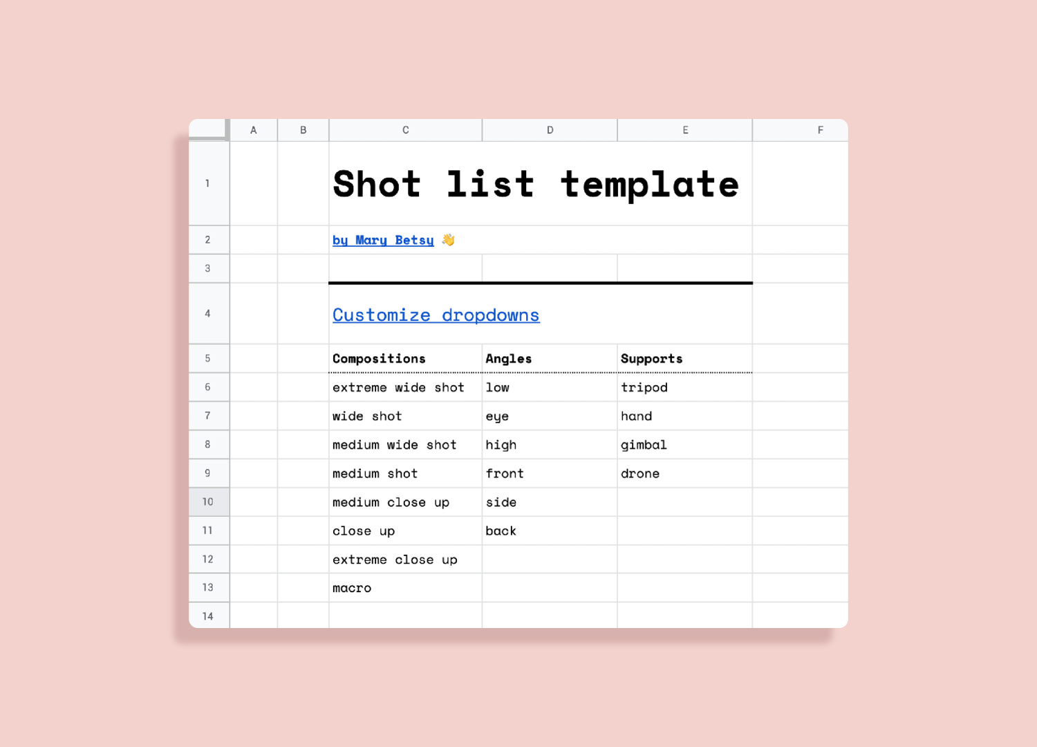 Shot List Planner Template Free PDF Google Sheet
