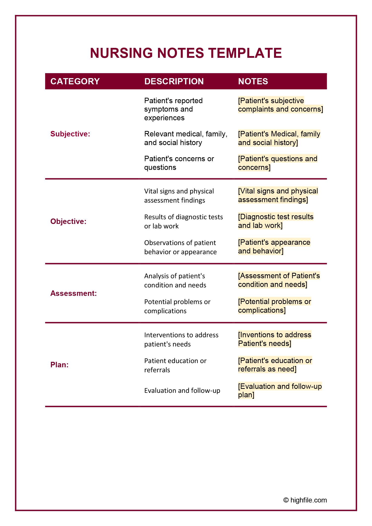 Nurse Charting Template