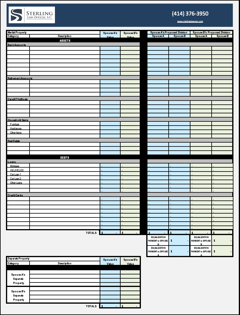 Divorce Asset List Template