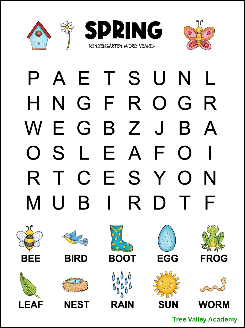 Printable Word Searches For Kindergarteners Free