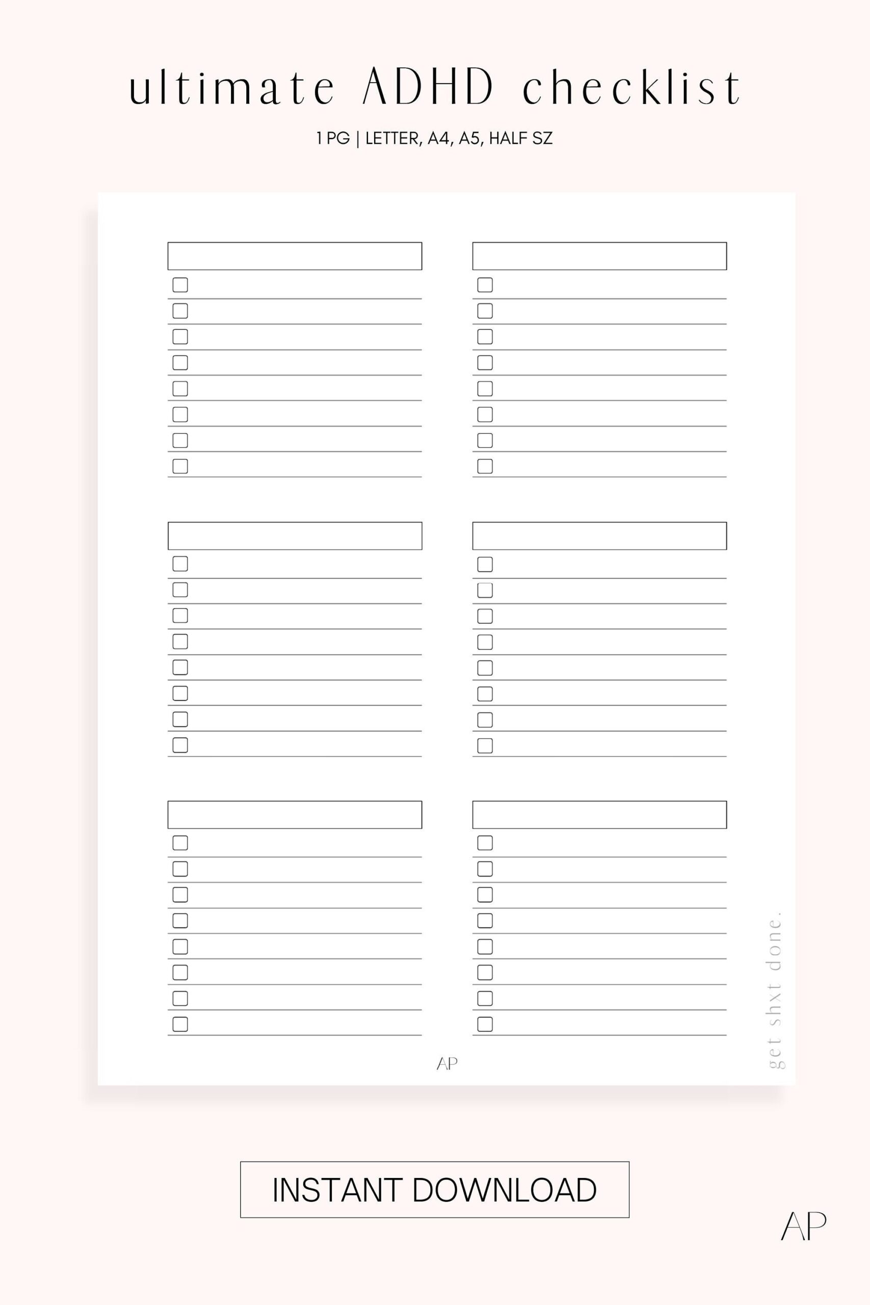 Stay Organized Ultimate ADHD To do Checklist Printable Checklist 
