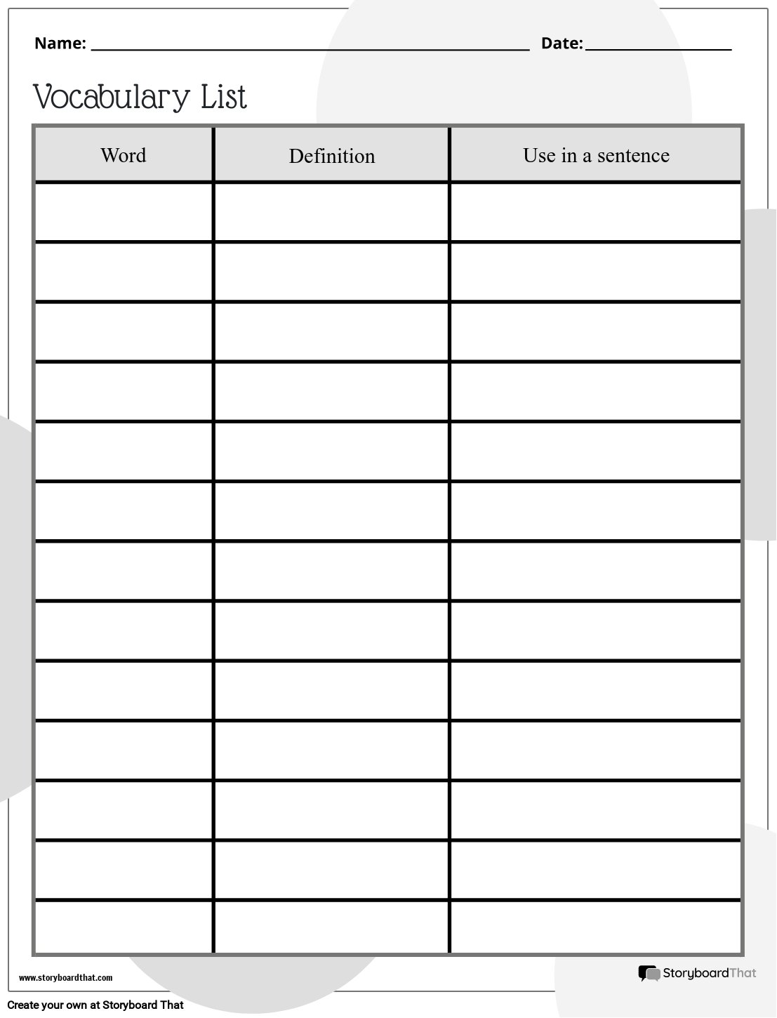 Vocab List Template