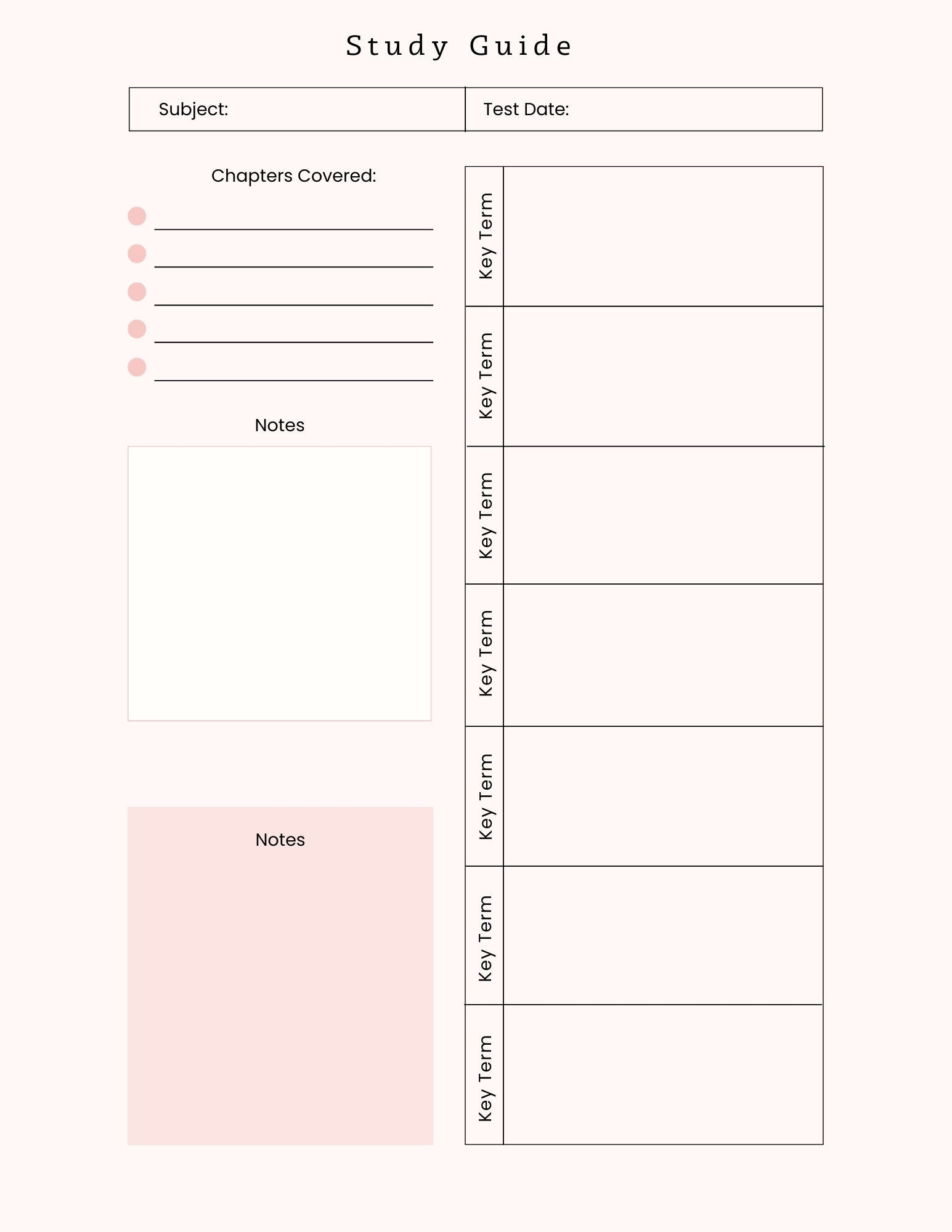 Study Guide Printable Instant Download Simple Design Minimalist Study Guide