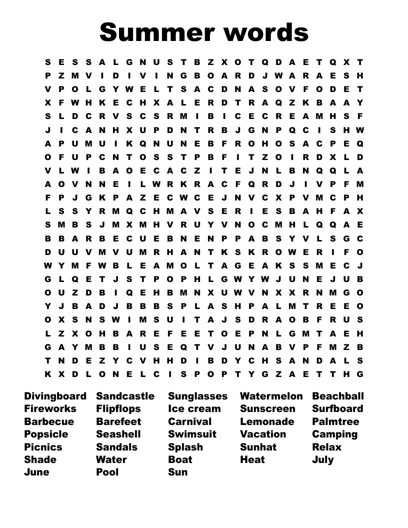 Summer Word Search Free Printable