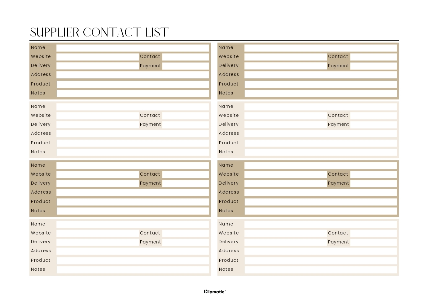 Supplier Contact List Clipmatic