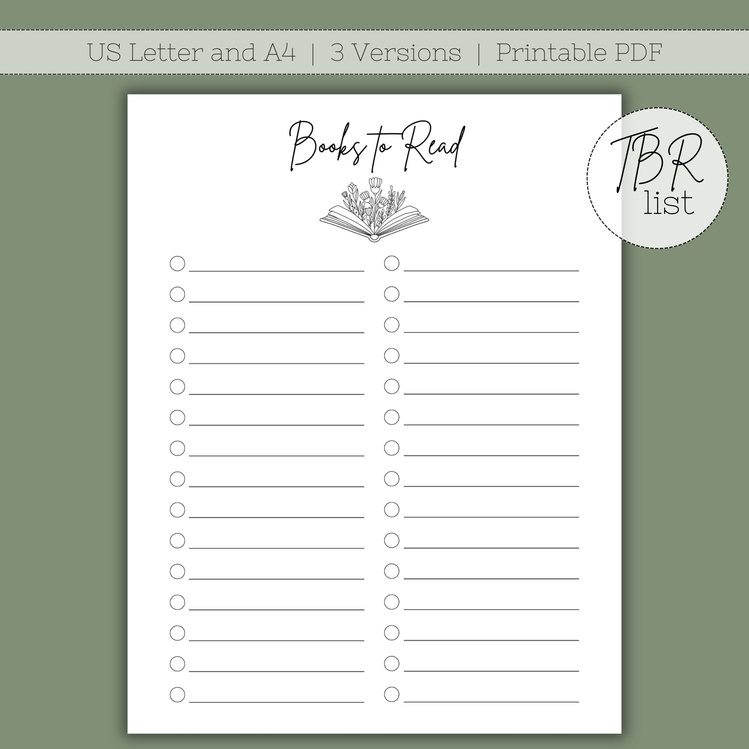 TBR List Reading Wishlist Books To Read Reading Tracker Instant Download PDF US Letter U0026 A4 Digital File