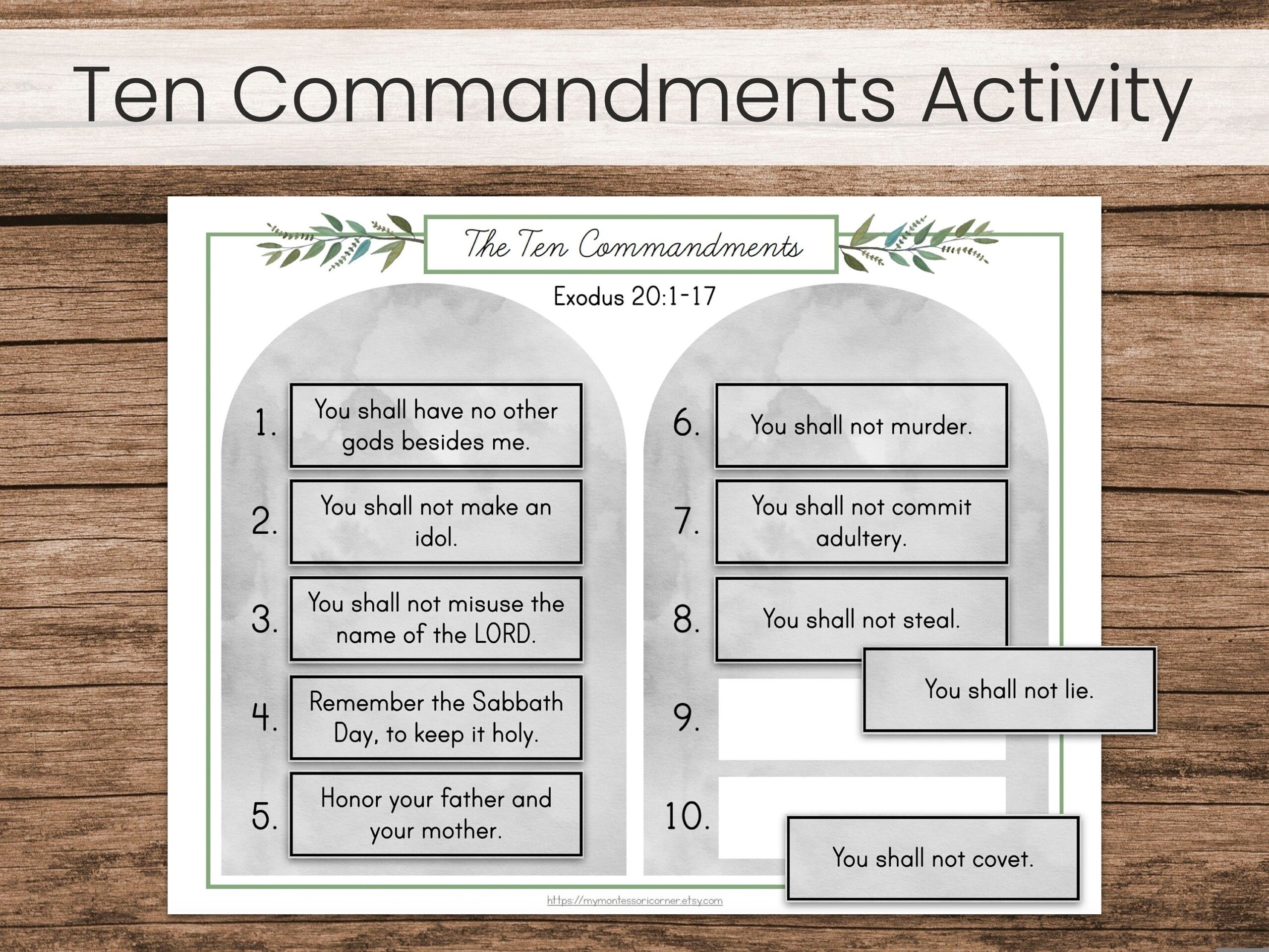 Ten Commandments Memorization Activity kids Bible Lesson Printable Etsy