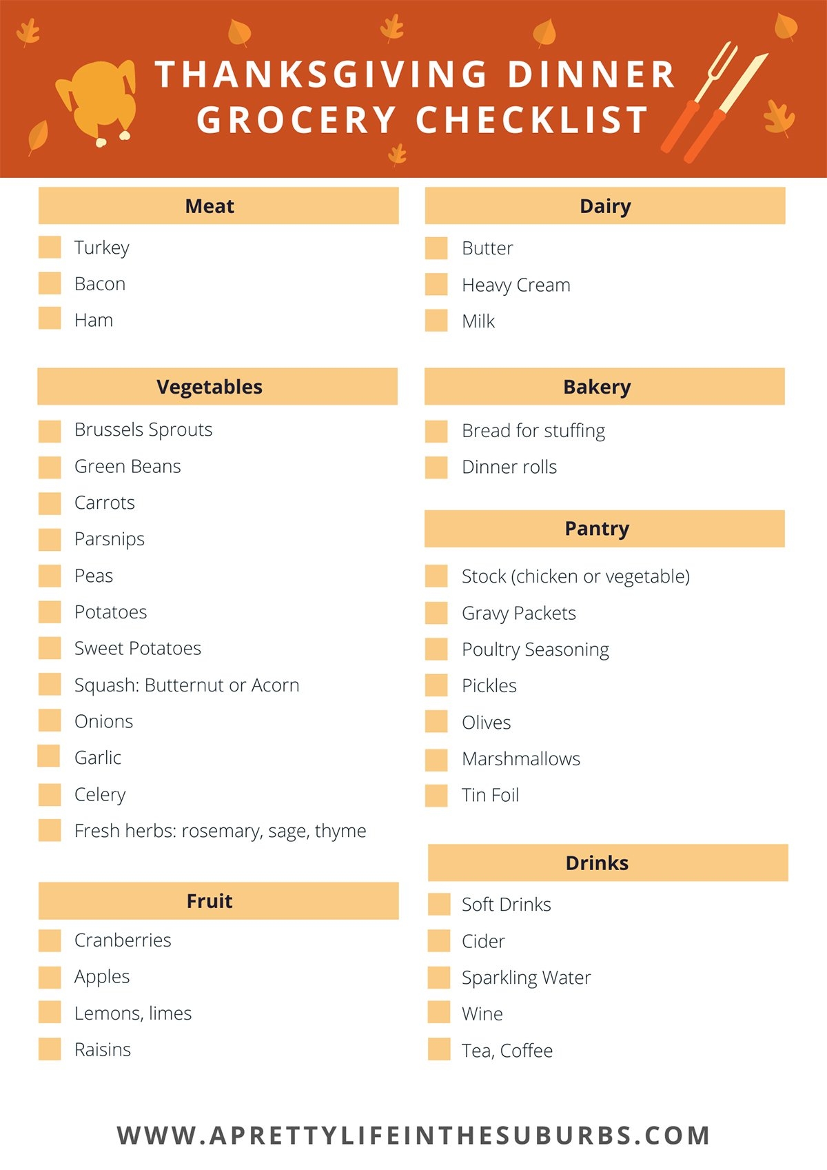 Thanksgiving Dinner Grocery Checklist A Pretty Life In The Suburbs