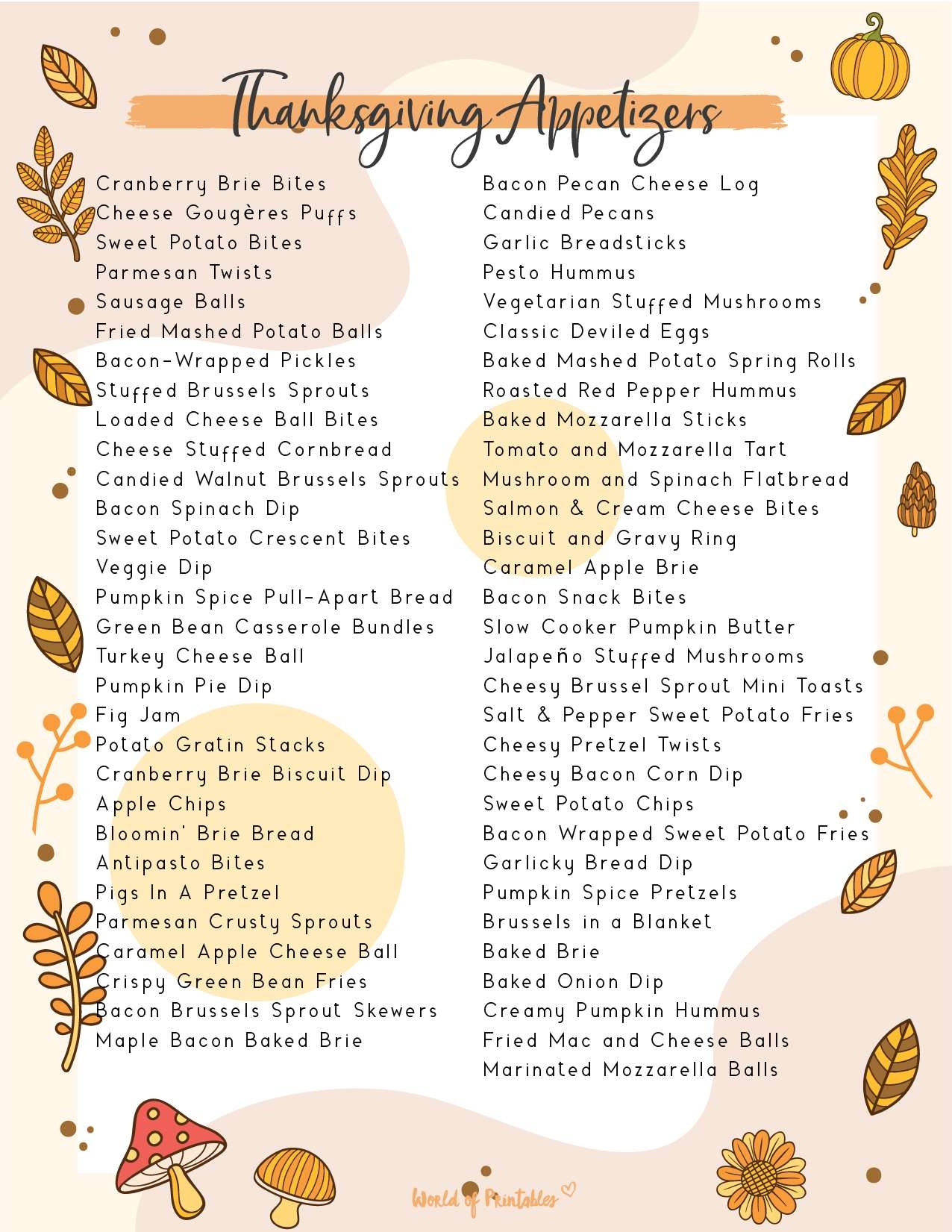 Thanksgiving Food List Template