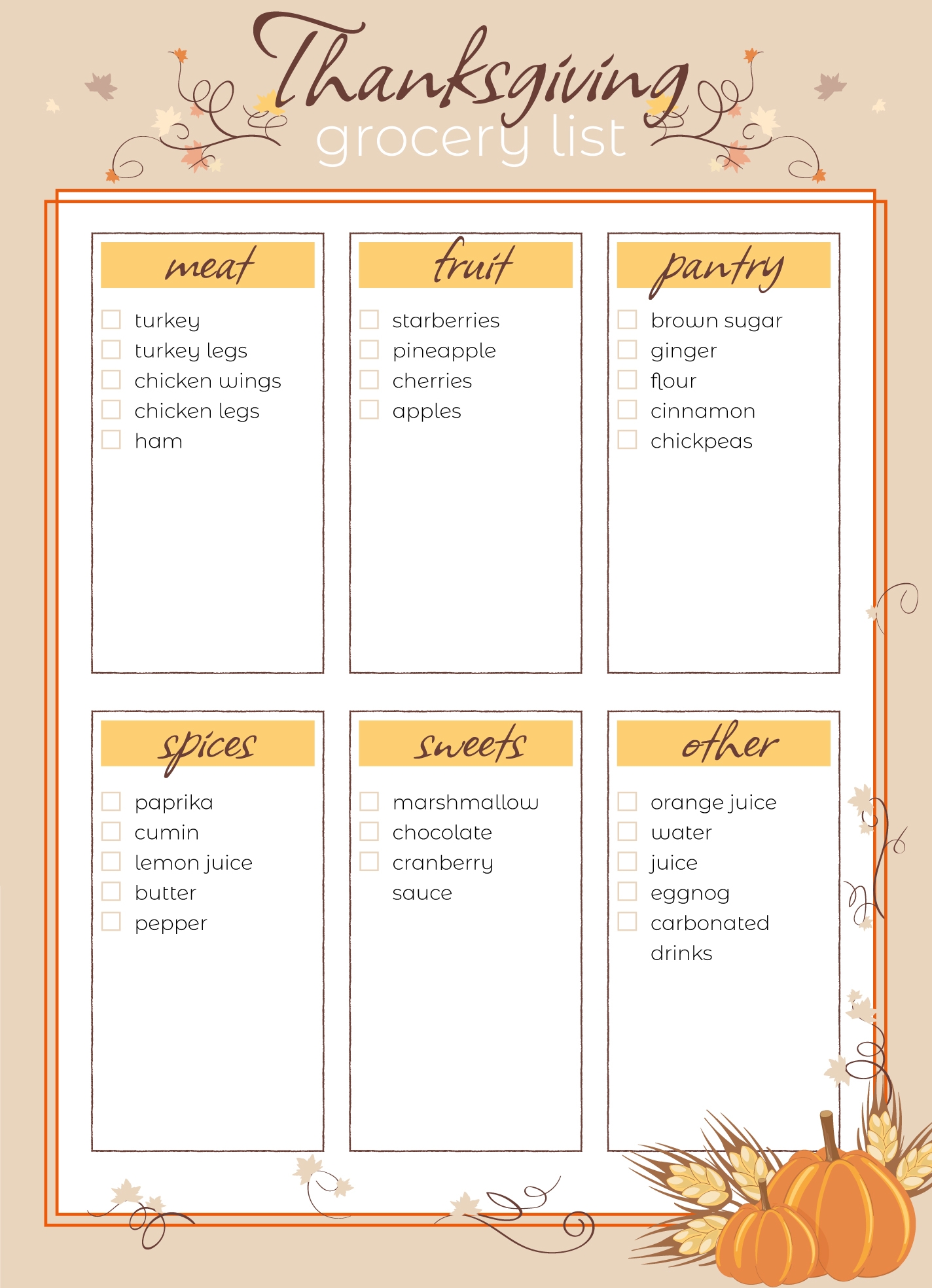 Thanksgiving List Template
