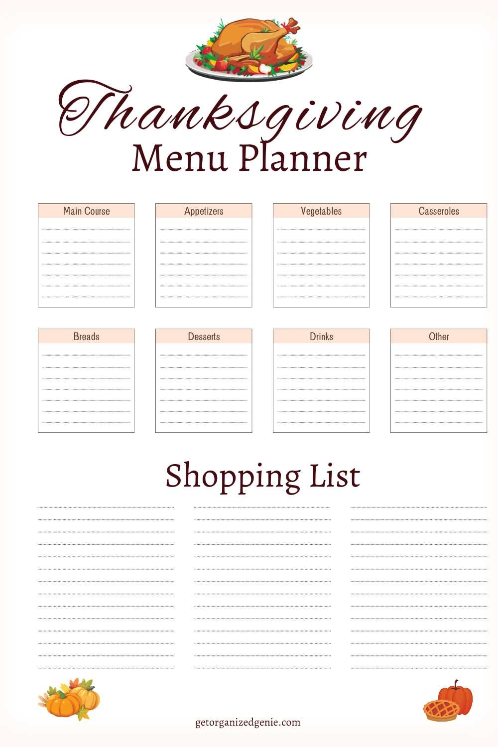 Thanksgiving Shopping List Template