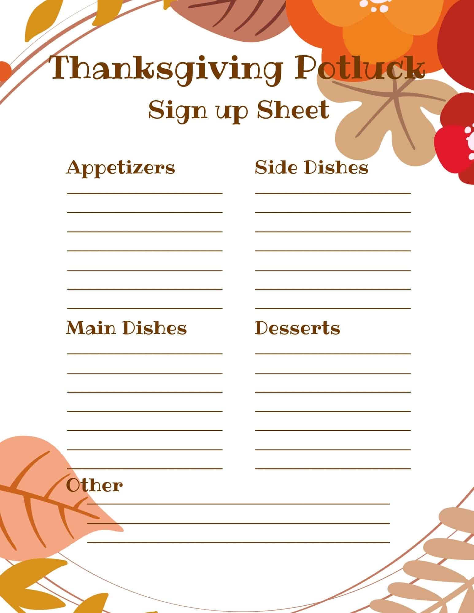 Potluck Sign Up List Template