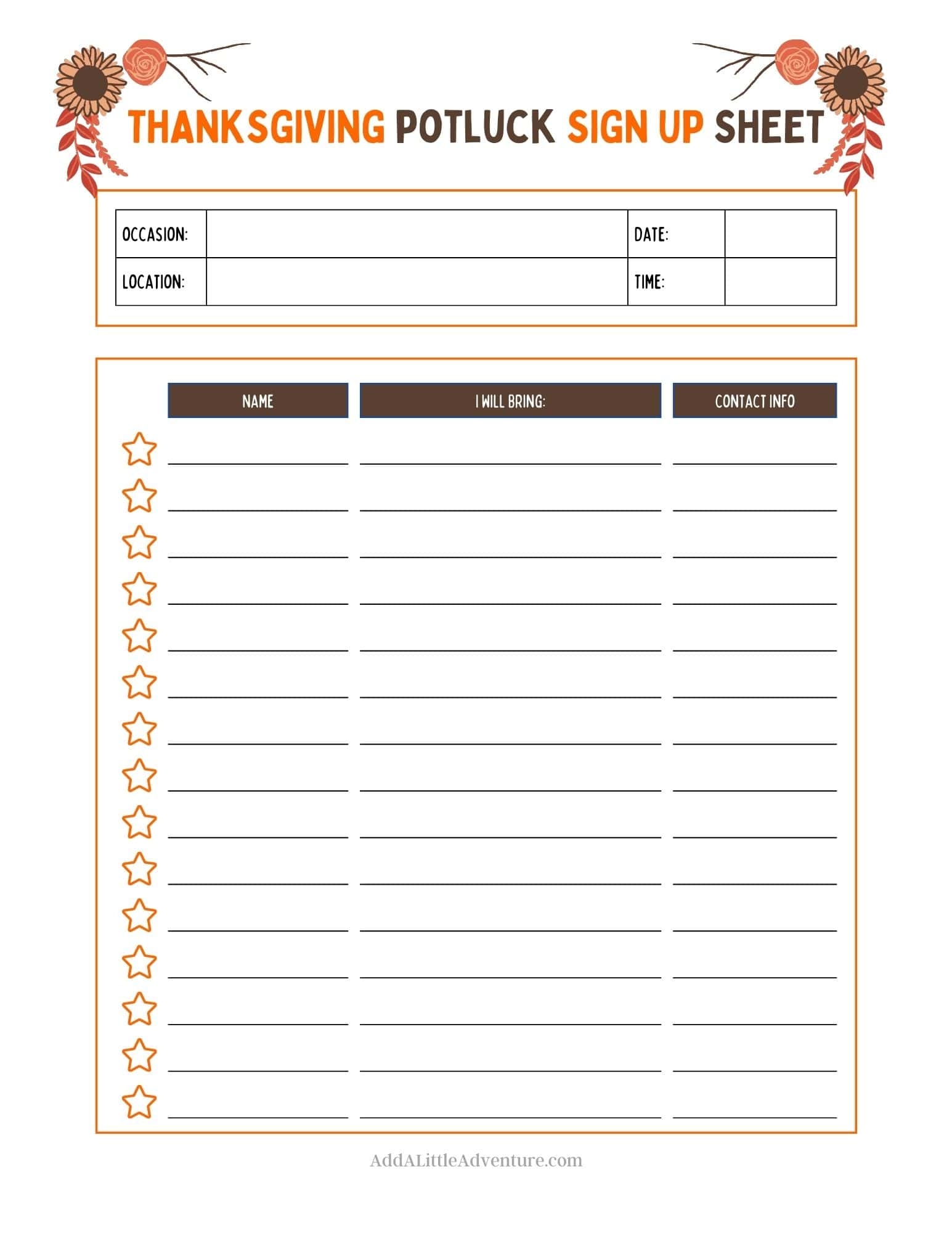 Thanksgiving Potluck Sign Up Sheets Free Printables Add A 