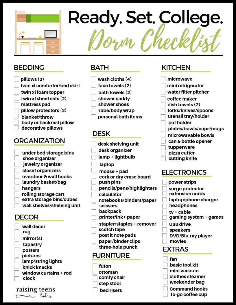 The Best College Dorm Checklist FREE Printable Raising Teens Today Worksheets Library