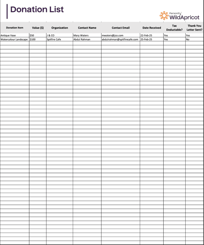 Donor List Template