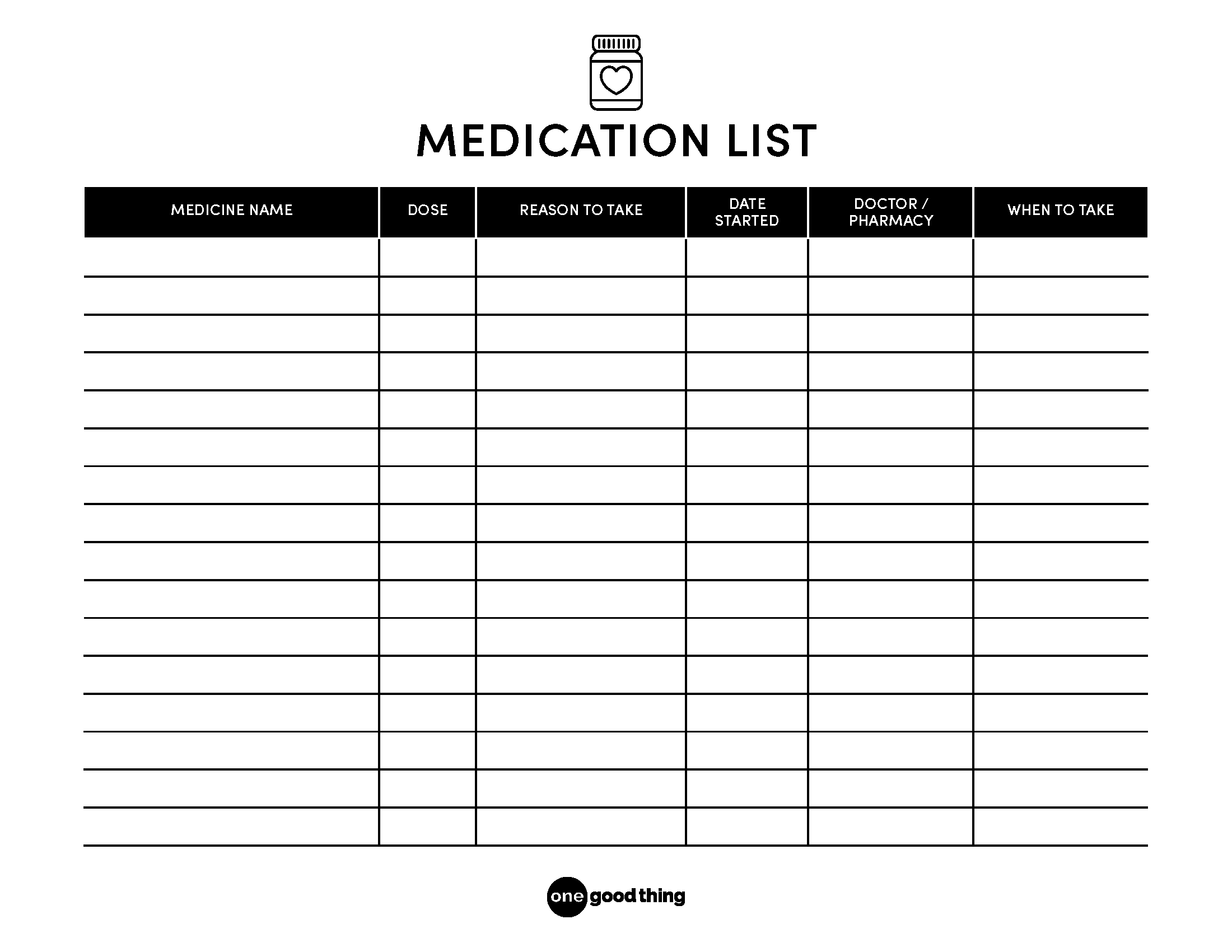 Free Medication List Template