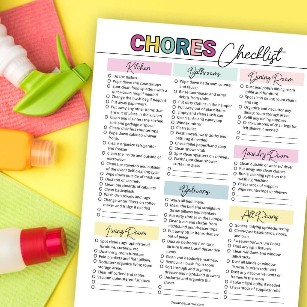 House Chore List Template