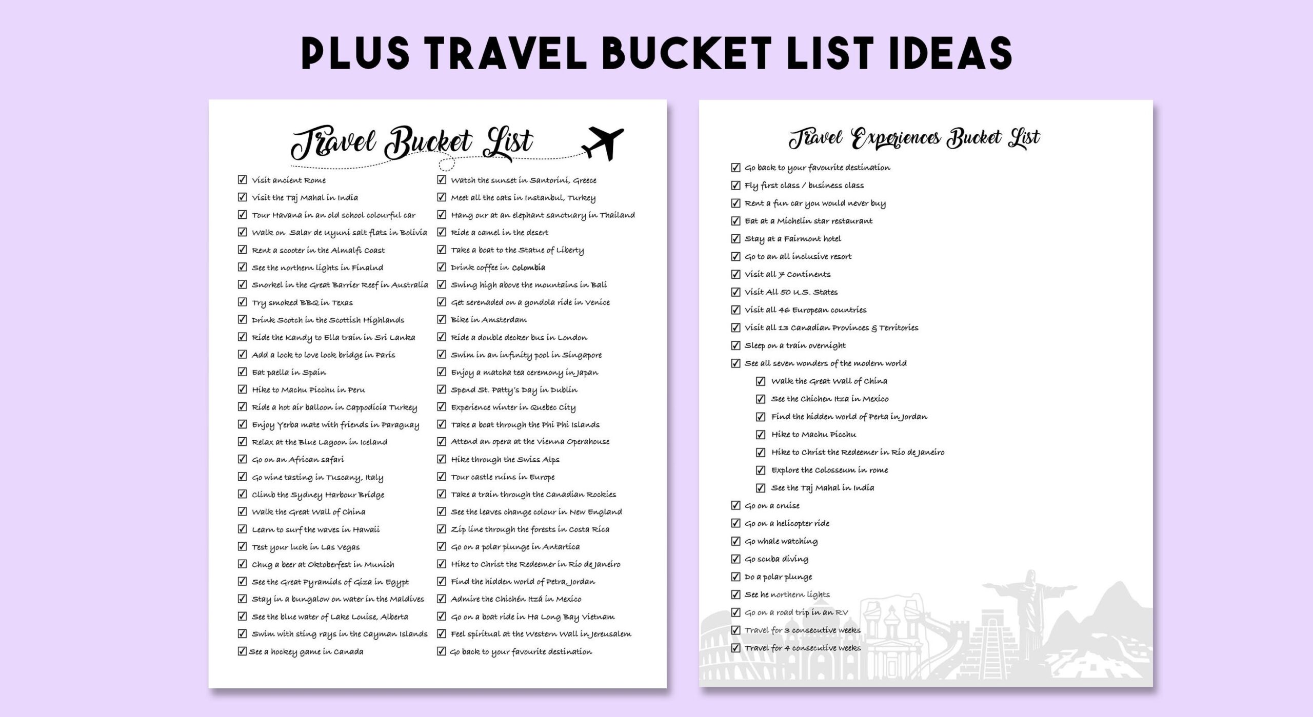 Travel Bucket List Bundle Blank Templates U0026 Travel Checklists Travel To Do List Letter Instant Download PDF Fillable Wishlist Etsy