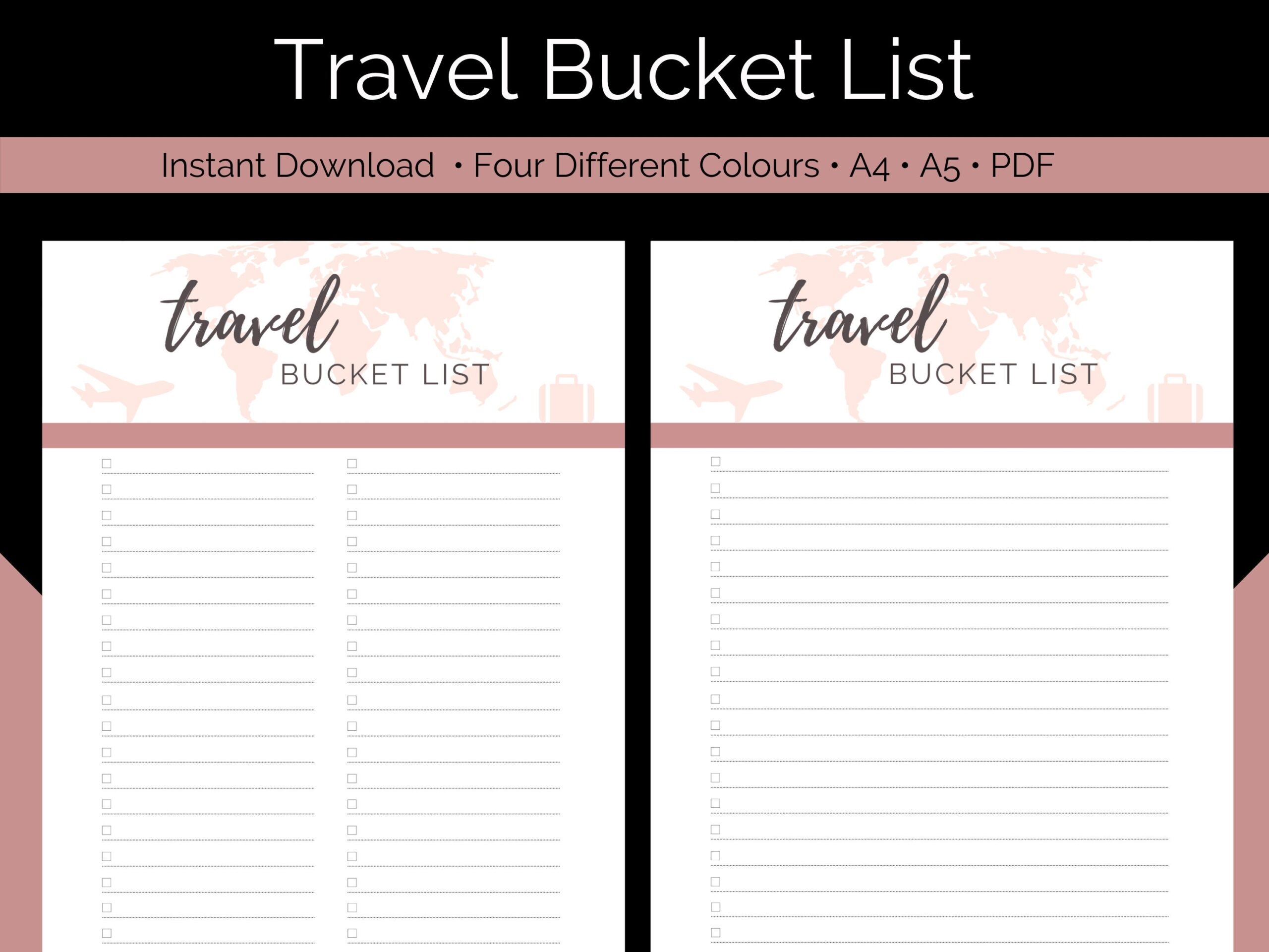 Travel Bucket List Printable Bucket List Template Adventure Bucket List Travel Checklist Dream Vacation Digital Download A4 A5 PDF Etsy