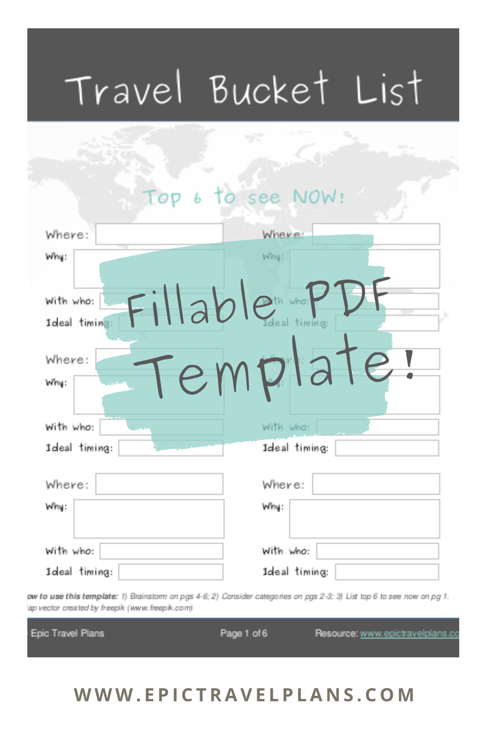 TRAVEL BUCKET LIST Template Guide Free Fillable PDF 