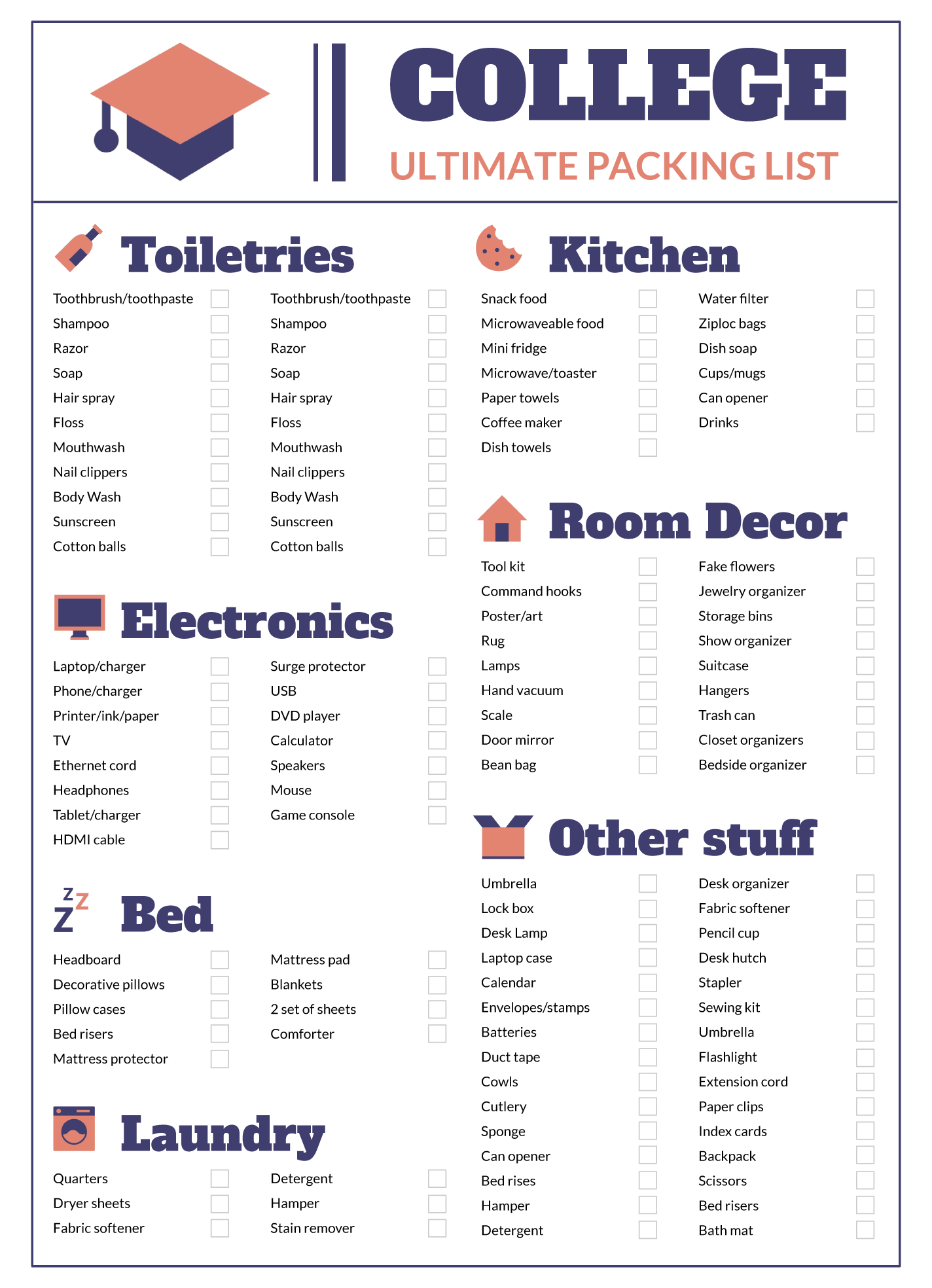 College Packing List Template
