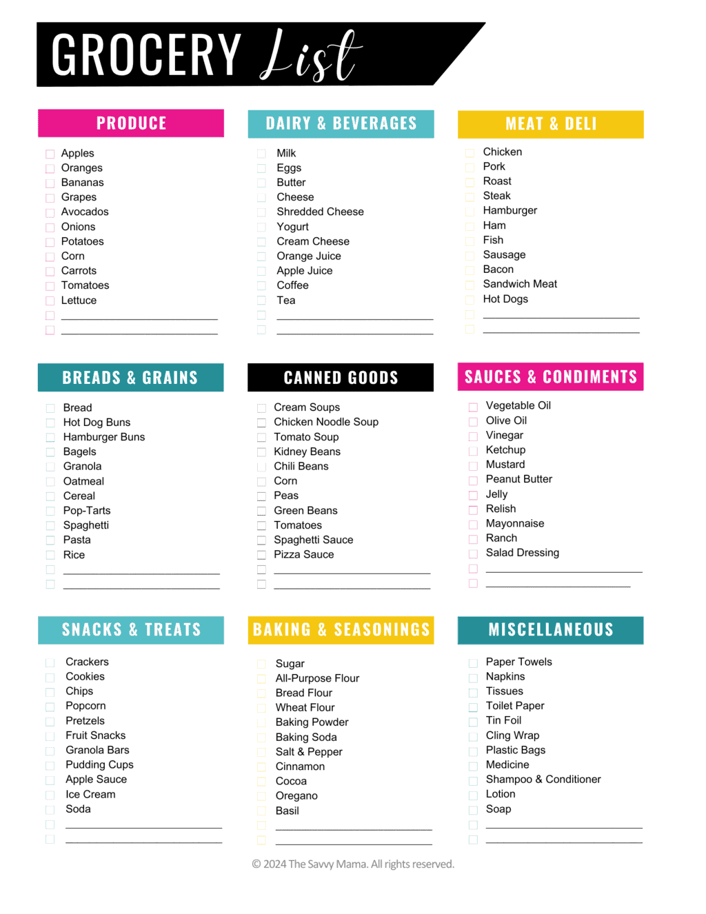 Groceries Shopping List Template