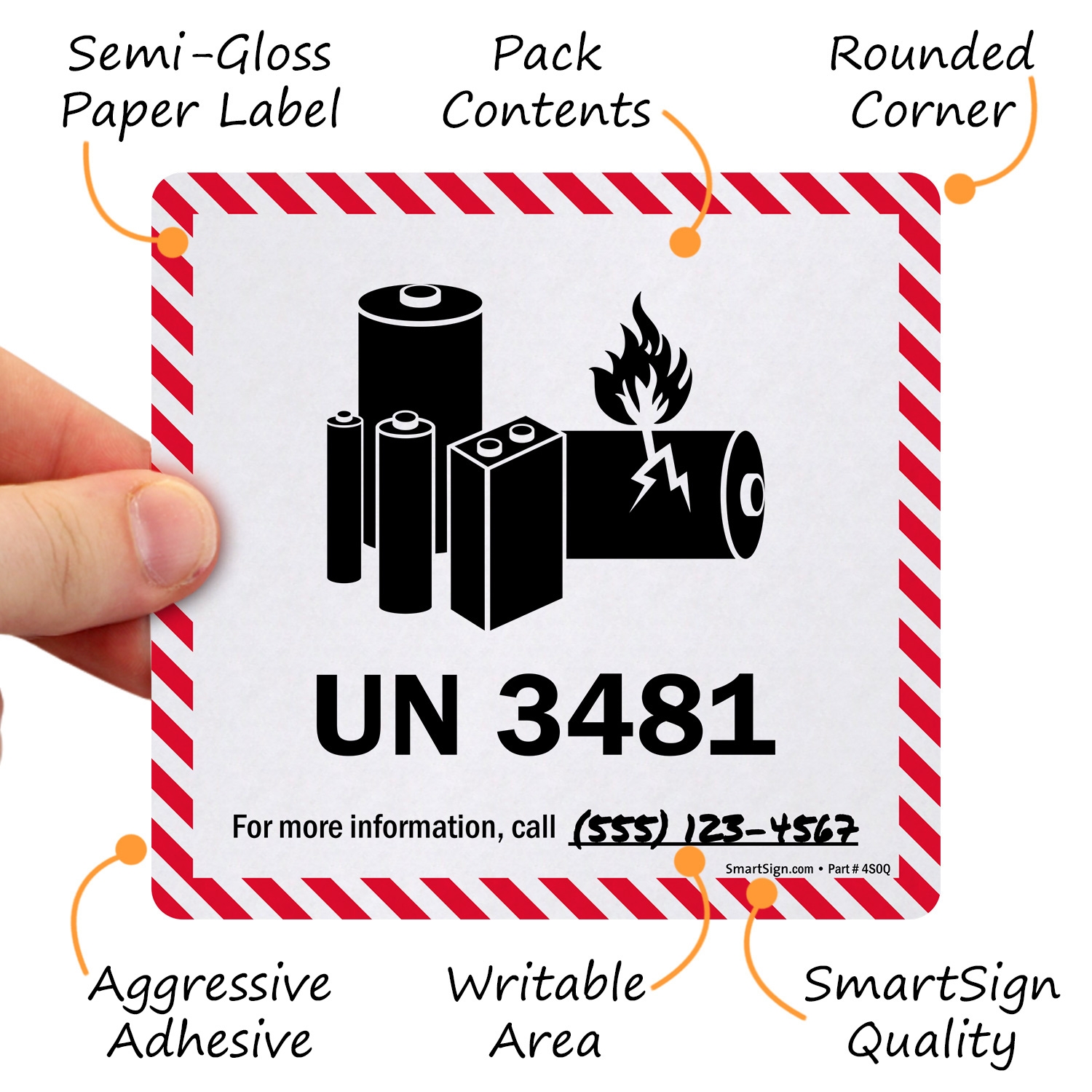 UN 3481 Label Lithium Battery Labels 250 Labels Roll SKU LB 2997