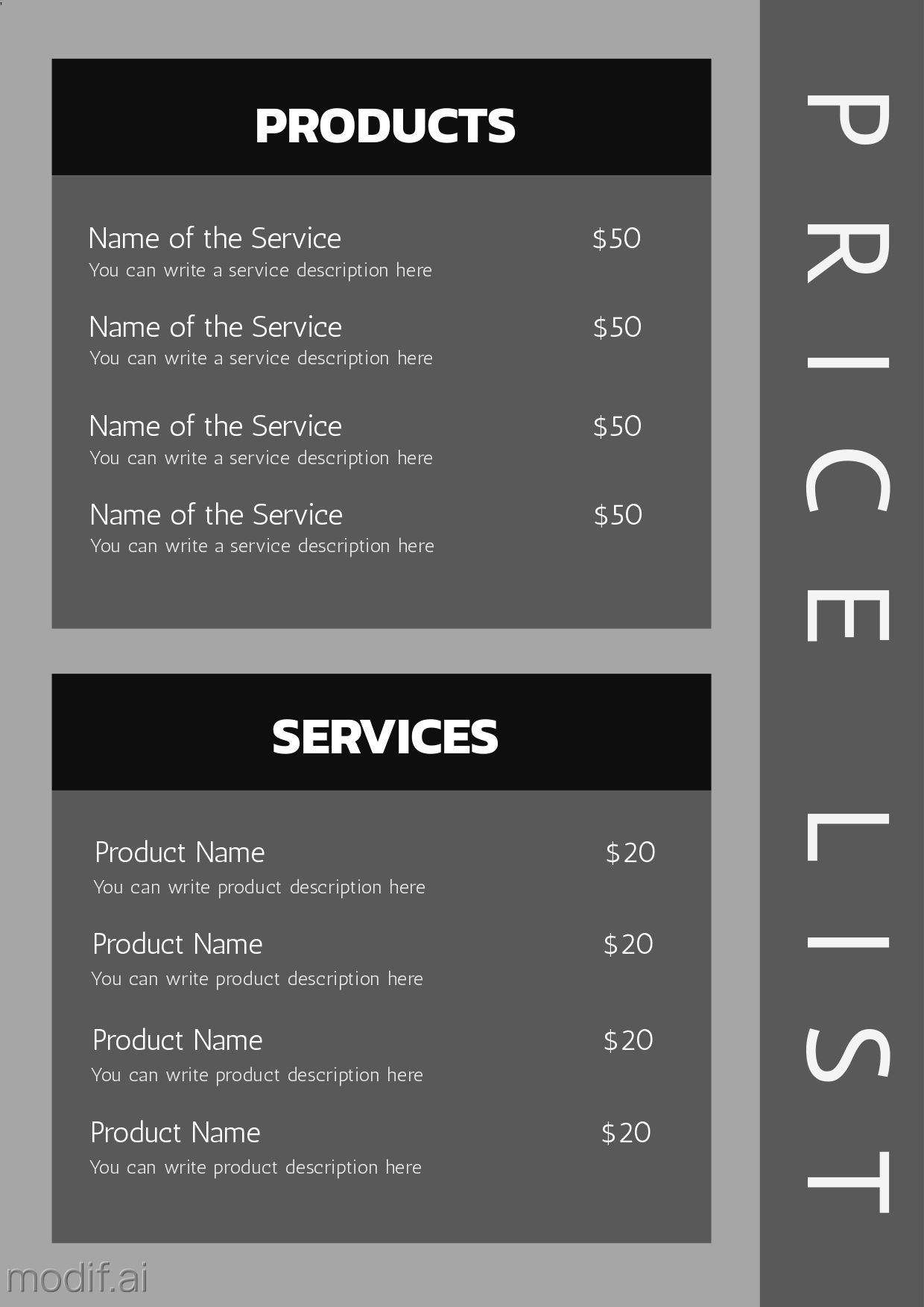 List Of Services Template
