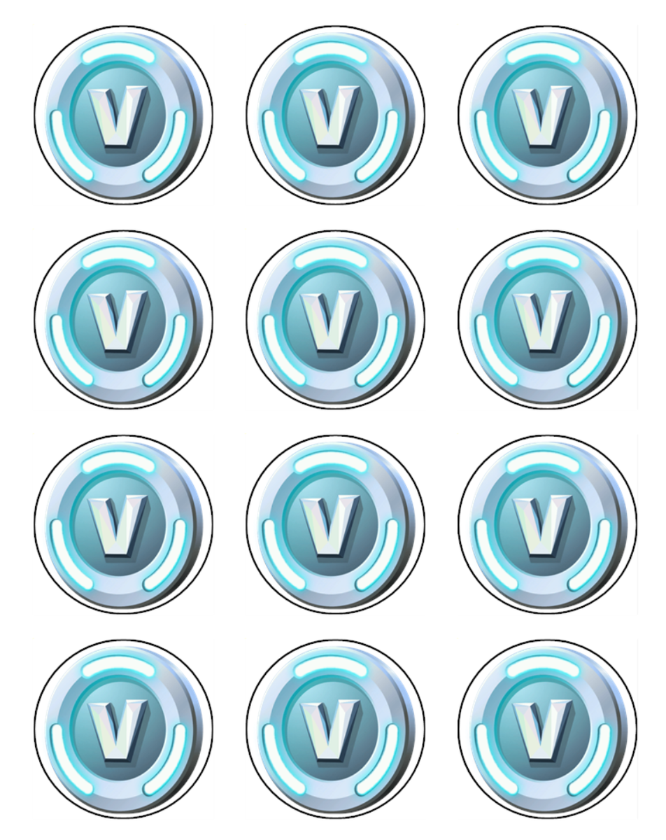 V Bucks Edible Cupcake Toppers Wafer Gamer Birthday Party Cake Decorations