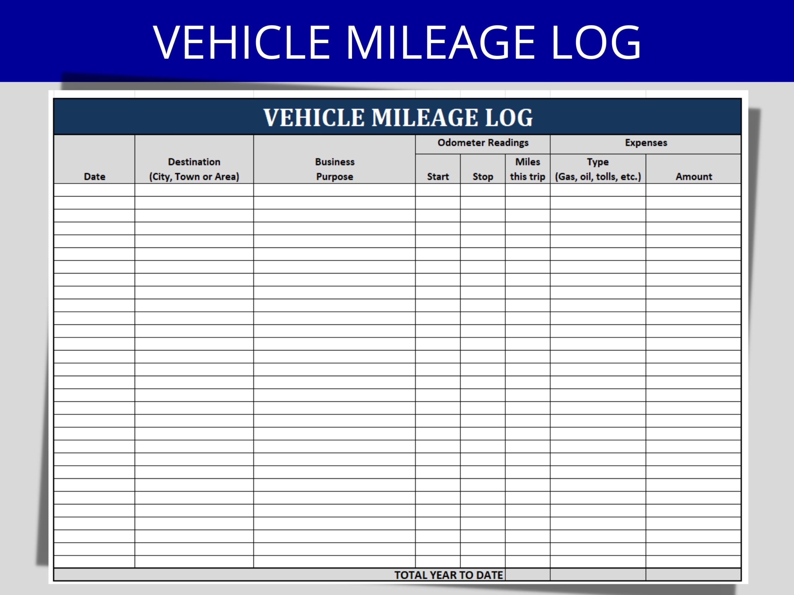 Vehicle Mileage Log Editable Excel Worksheet Employee Policy 