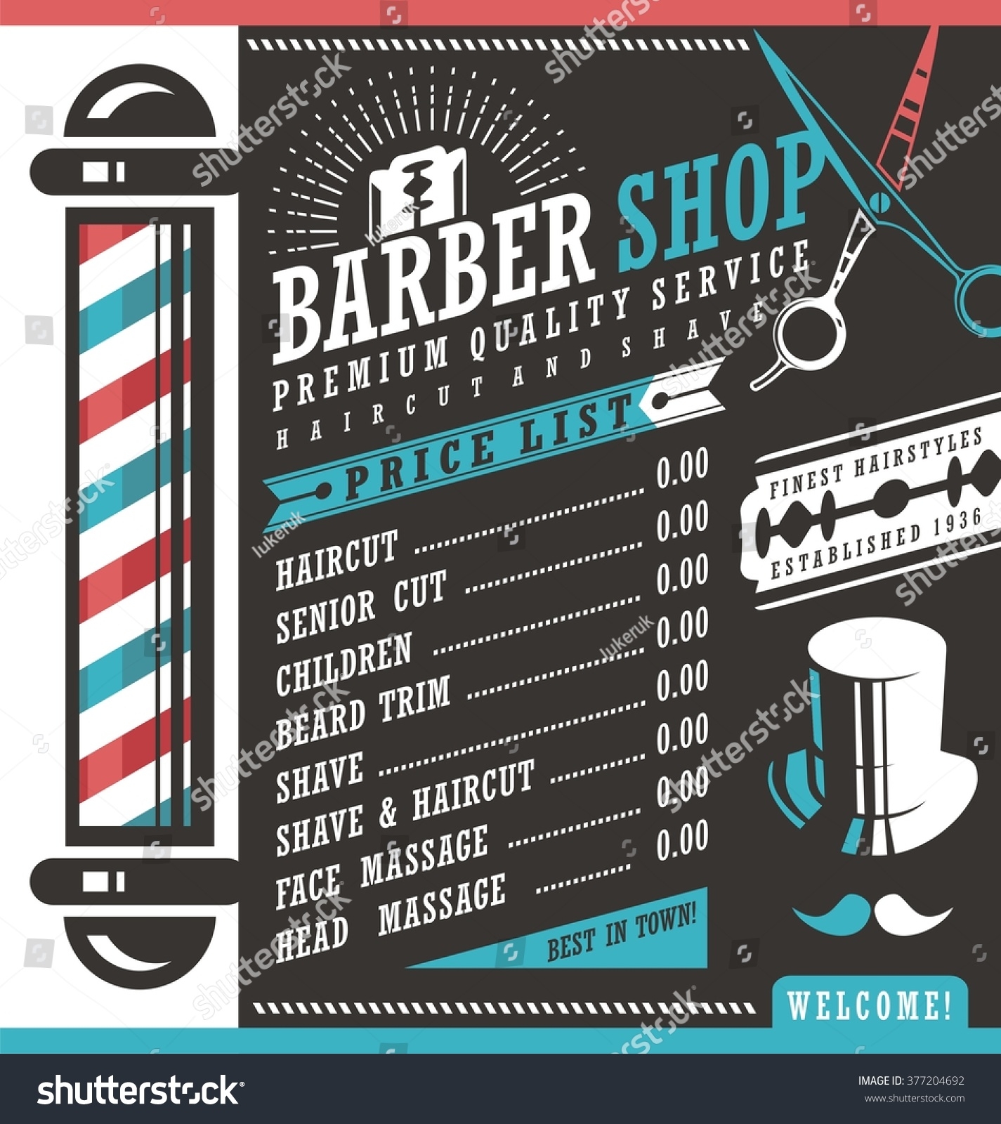 Vektor Stok Barber Shop Vector Price List Template Tanpa Royalti 377204692 Shutterstock
