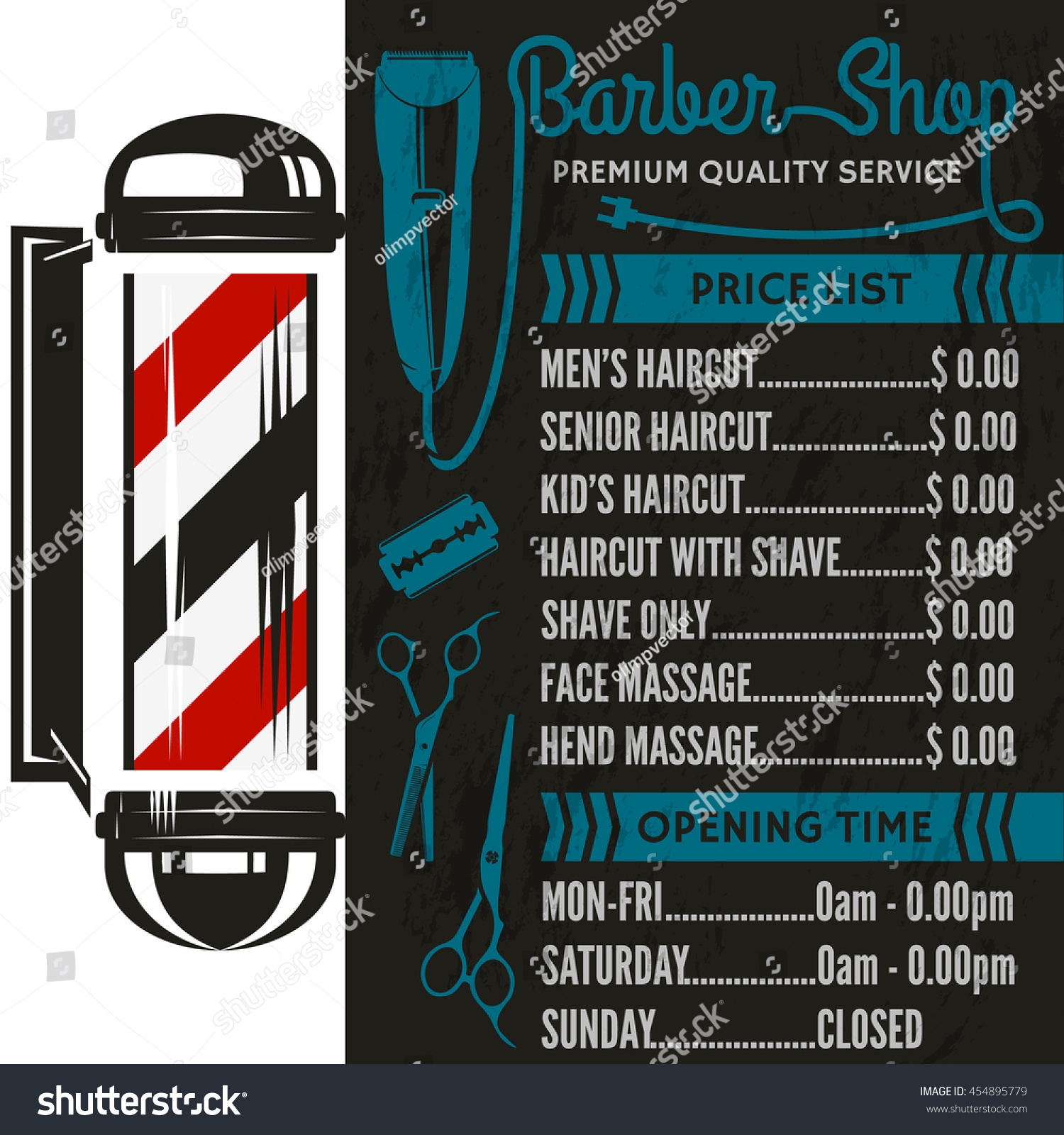 Vektor Stok Barber Shop Vector Price List Template Tanpa Royalti 454895779 Shutterstock
