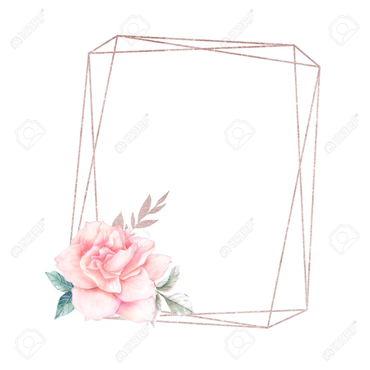 Vintage Card Or Poster Template With Beautiful Roses Arrangement And Golden Frame Good For Wedding Or Anniversary Invitation With Place For Text Printable Raster Illustration Stock Photo Picture And Royalty Free Image 