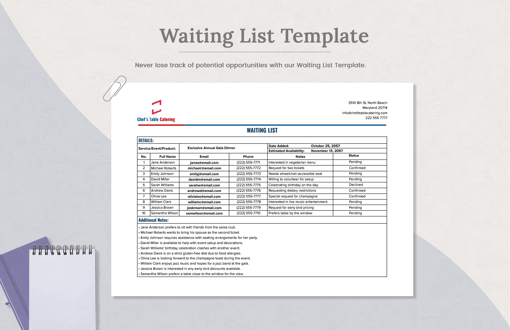 Wait List Template