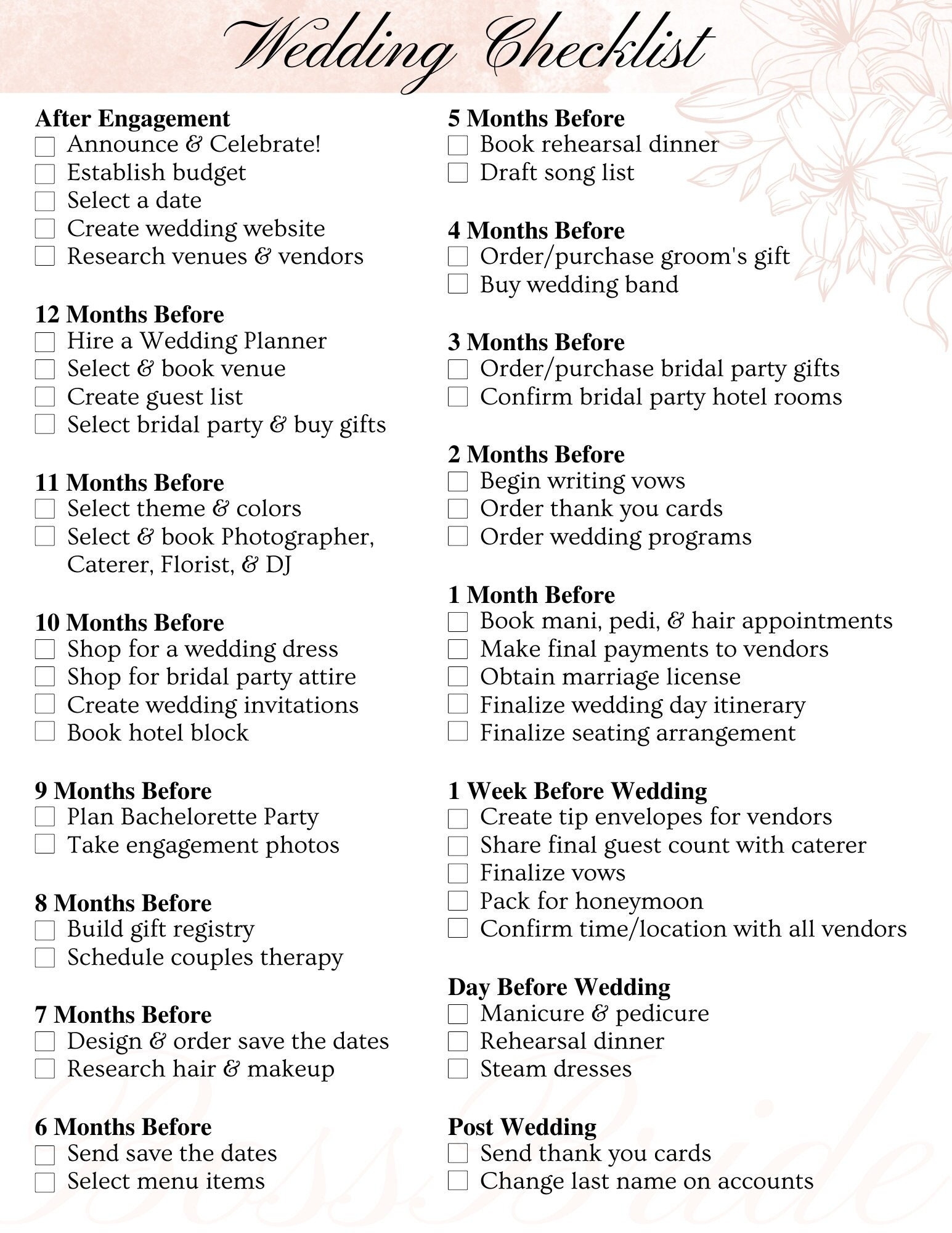 Wedding Checklist Editable Printable Instant Download Wedding Planner Wedding Template Etsy UK