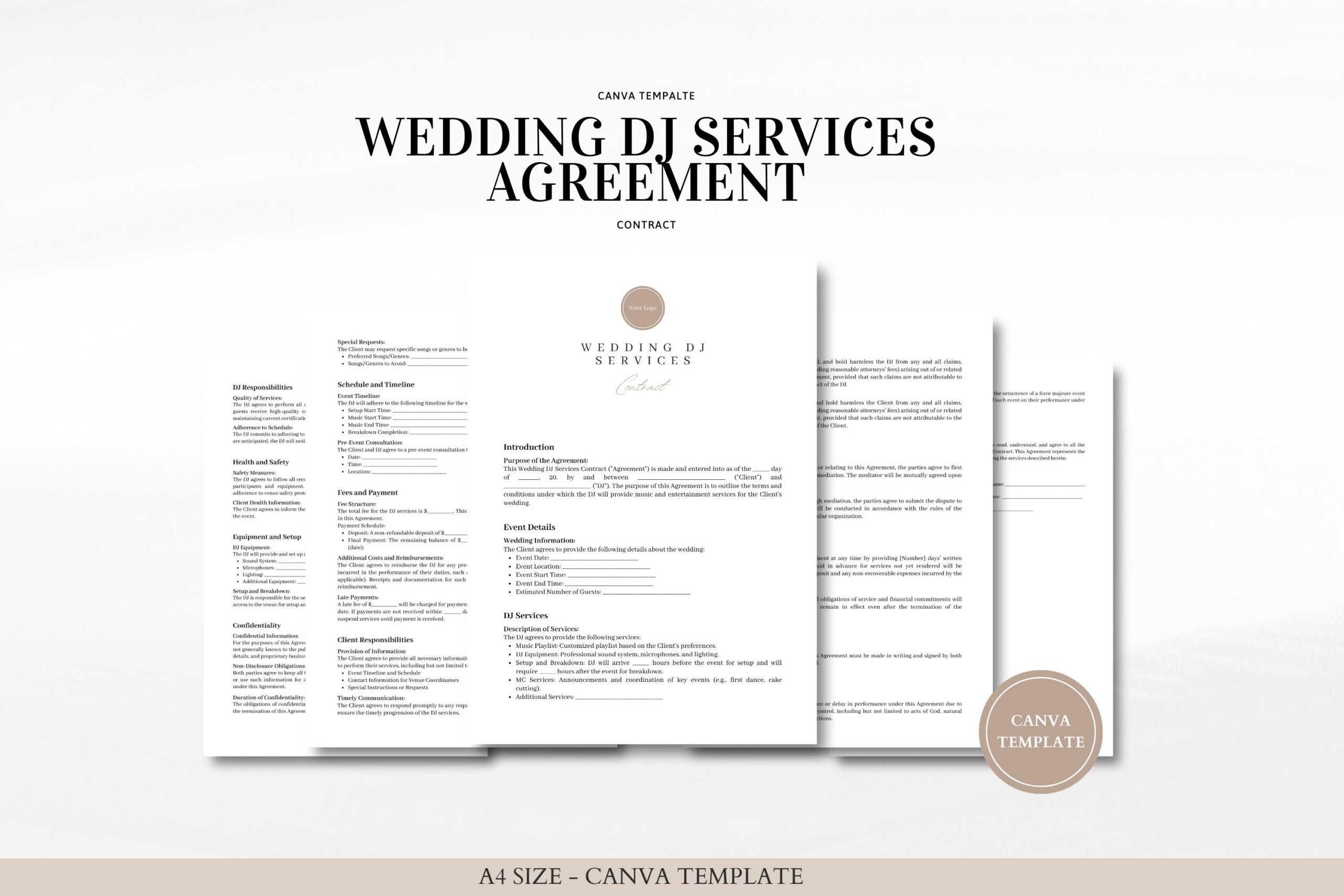 Wedding DJ Services Contract Professional And Customizable Digital Download Canva Template Edit In Canva