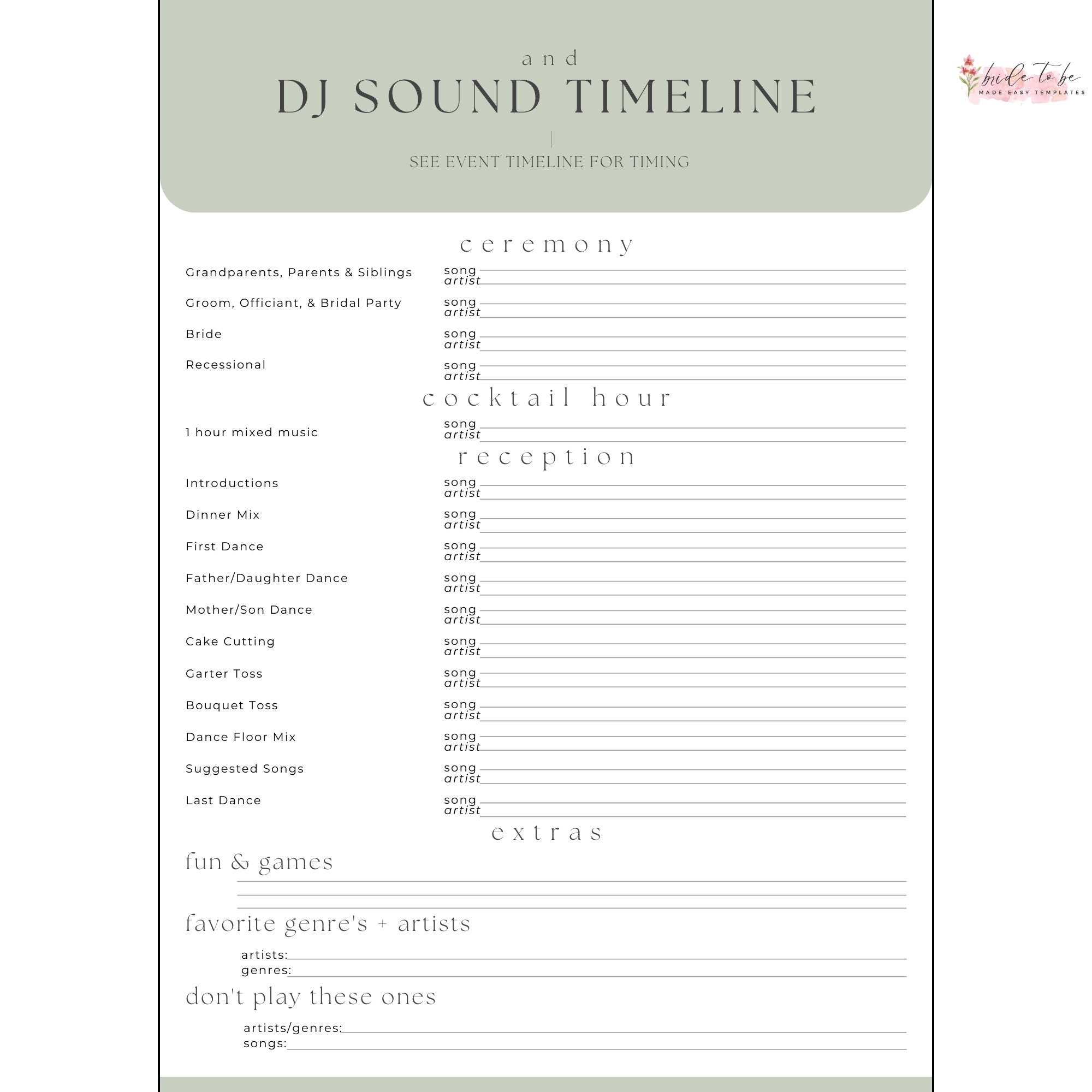 Wedding DJ Timeline Template DJ Wedding Music Planning Guide 