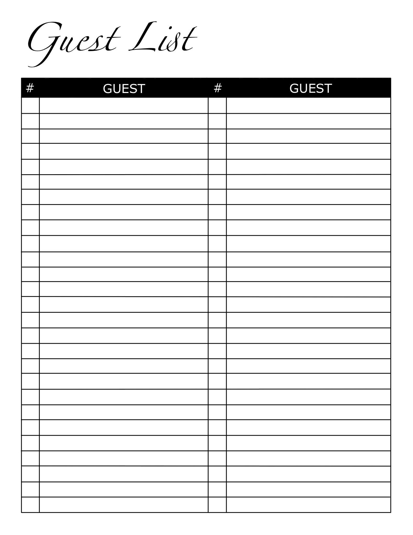 Wedding Event And Party Guest List Template