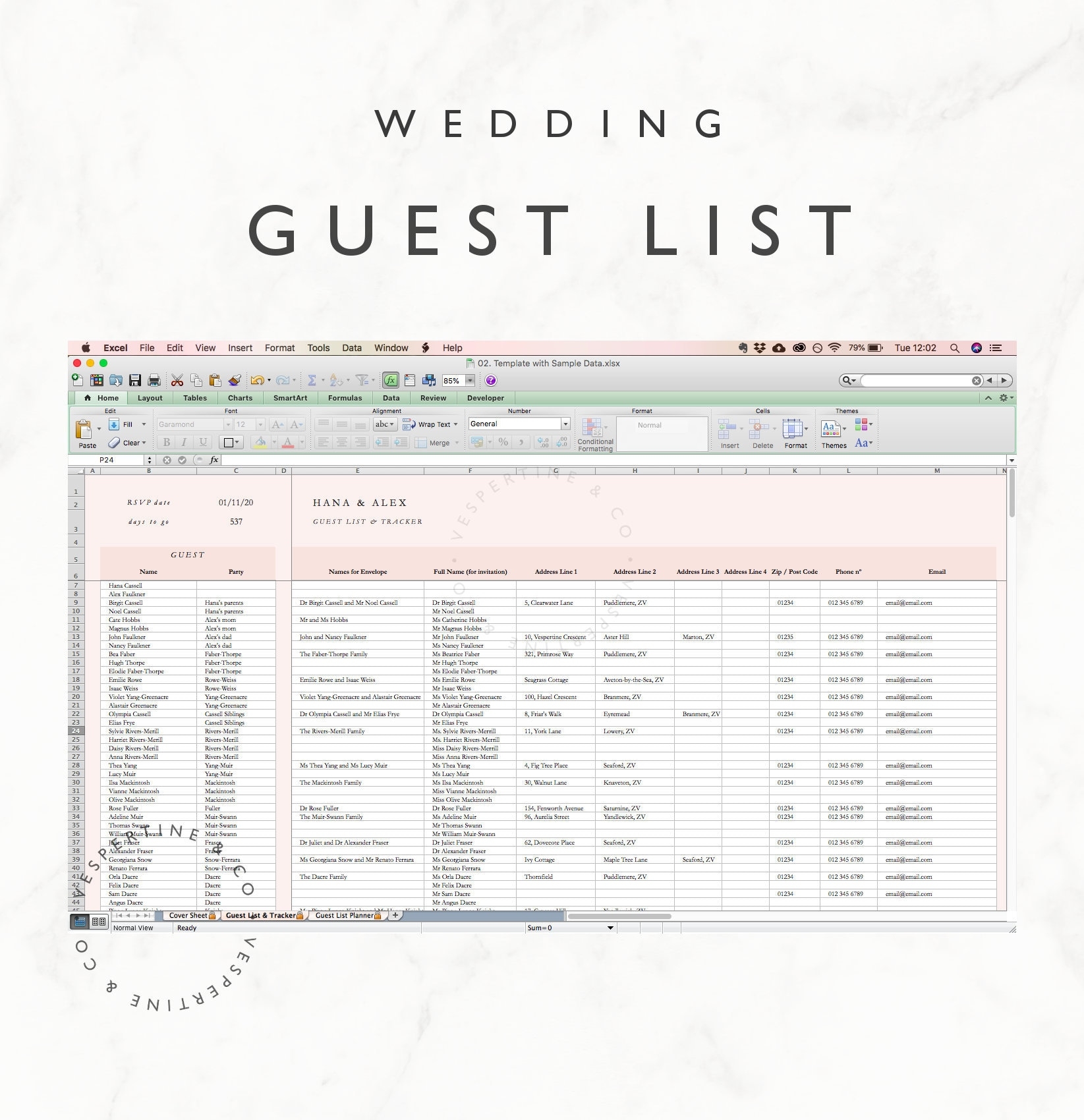 Wedding Guest List Planner And Guest List Tracker Excel Spreadsheet Google Sheets Wedding RSVP Tracker Guest Spreadsheet Editable Etsy