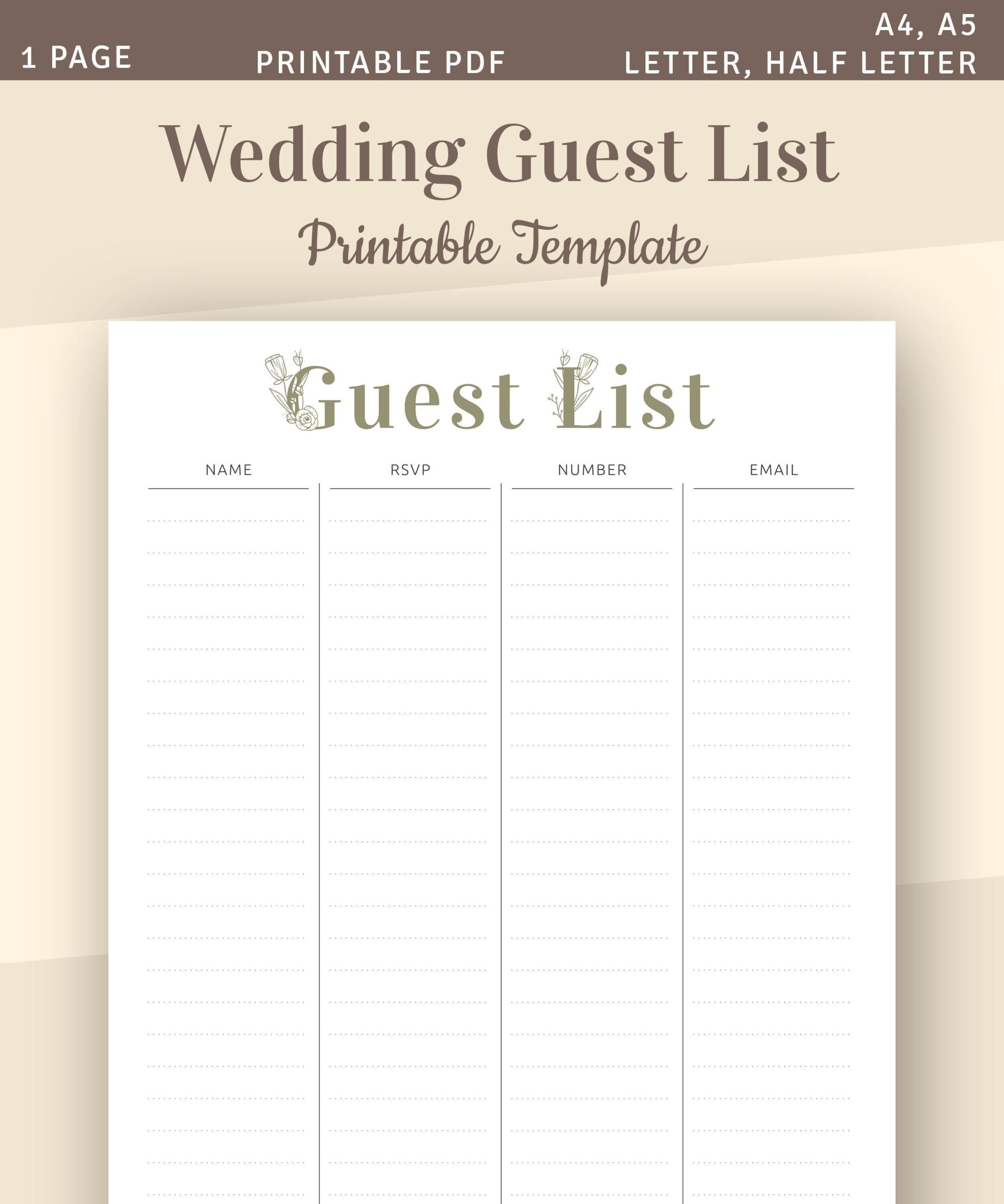 Template For Wedding Guest List