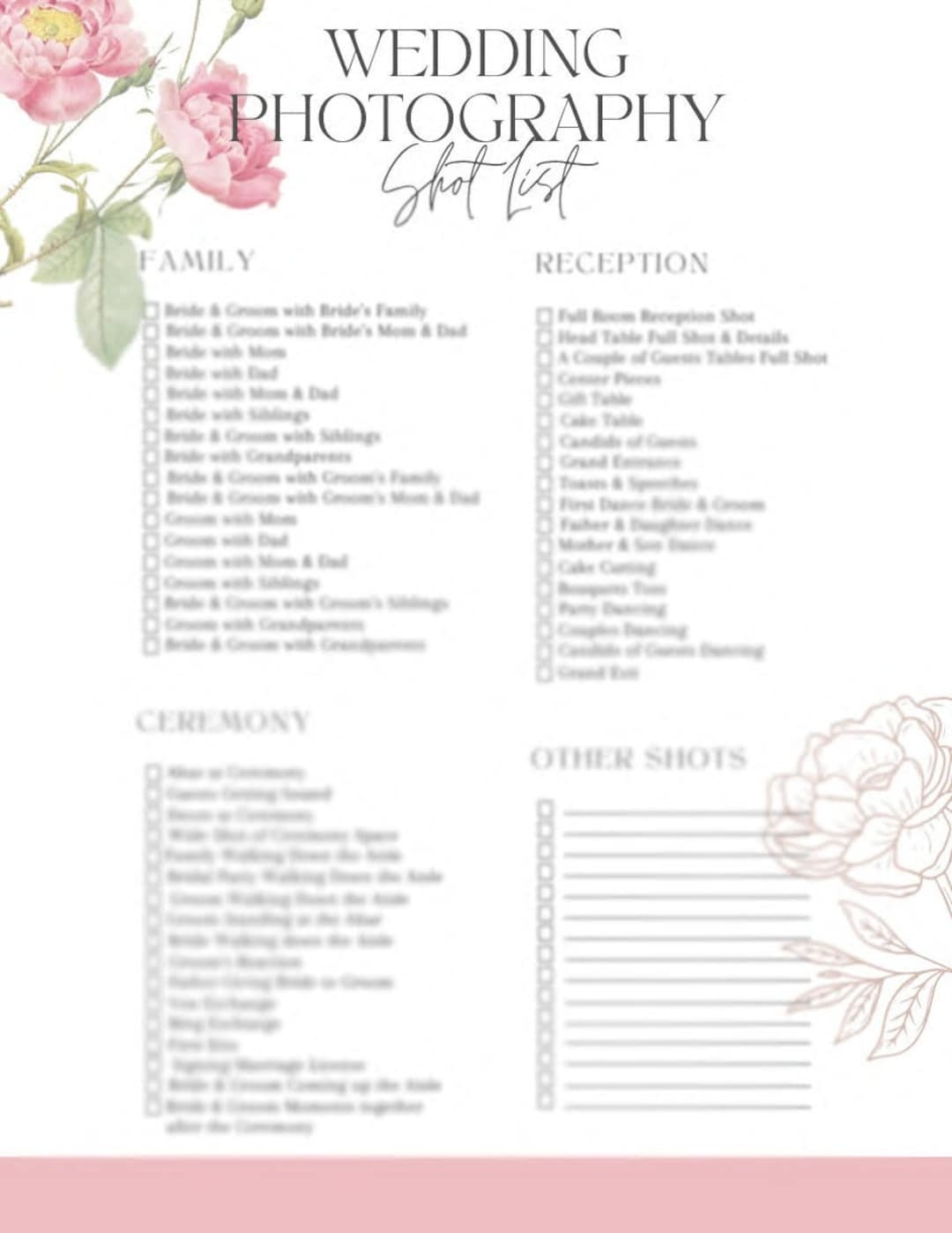 Wedding Photo Checklist Wedding Shot List Printable Wedding Photography Shot List Template Wedding Photographer Shot List Printable Etsy UK