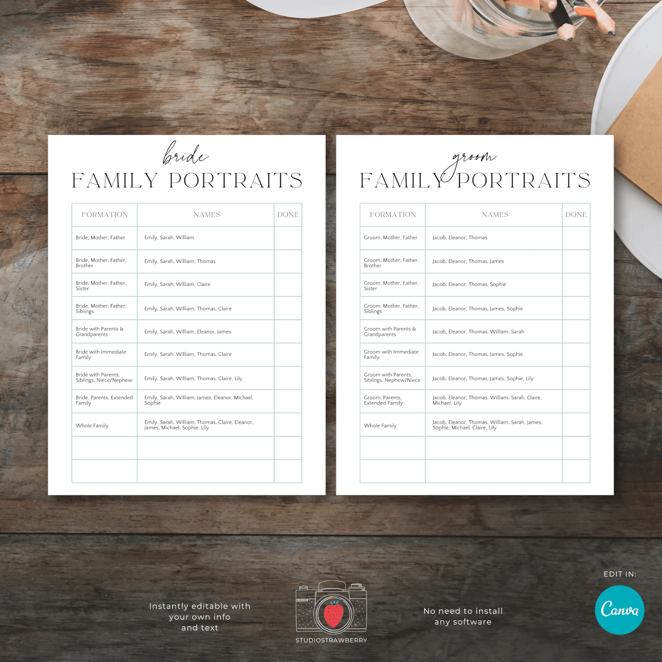 Wedding Family Photo List Template