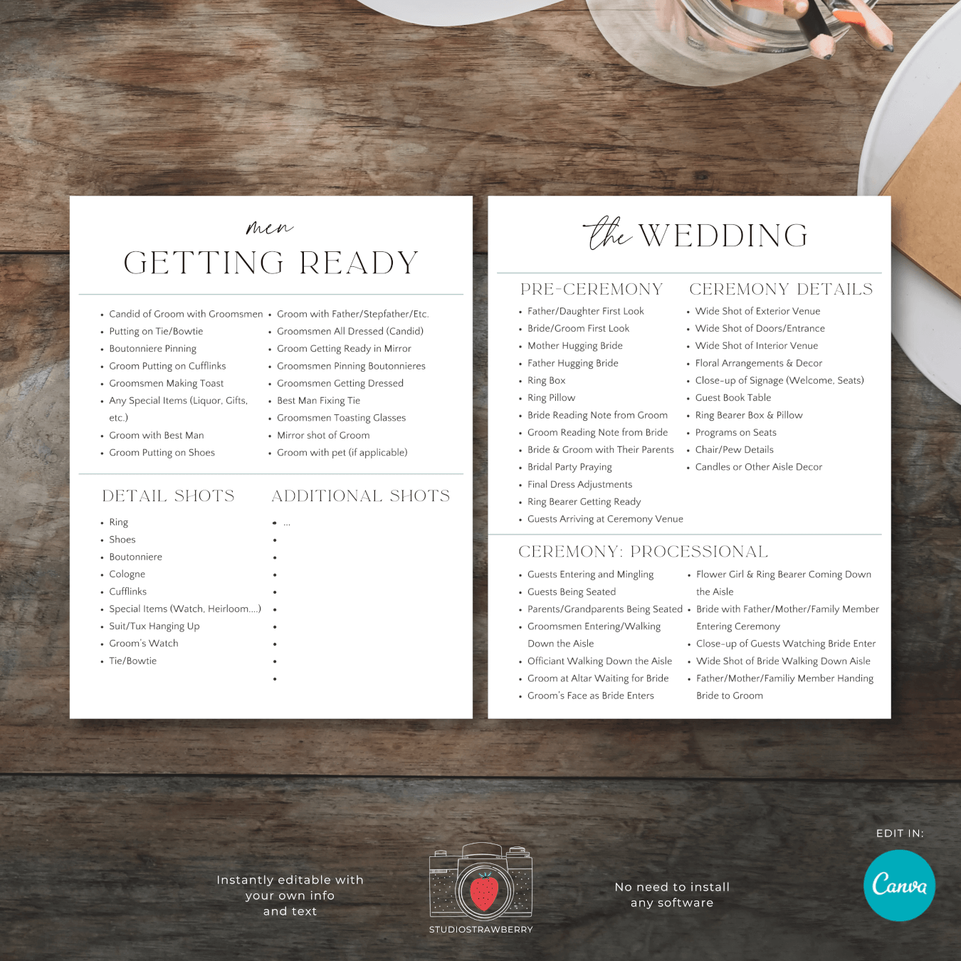 Wedding Photography Shot List Template Strawberry Kit