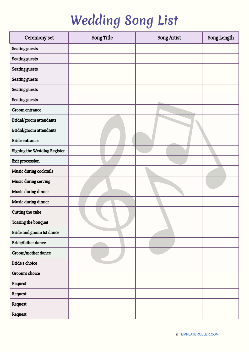 Wedding Music List Template