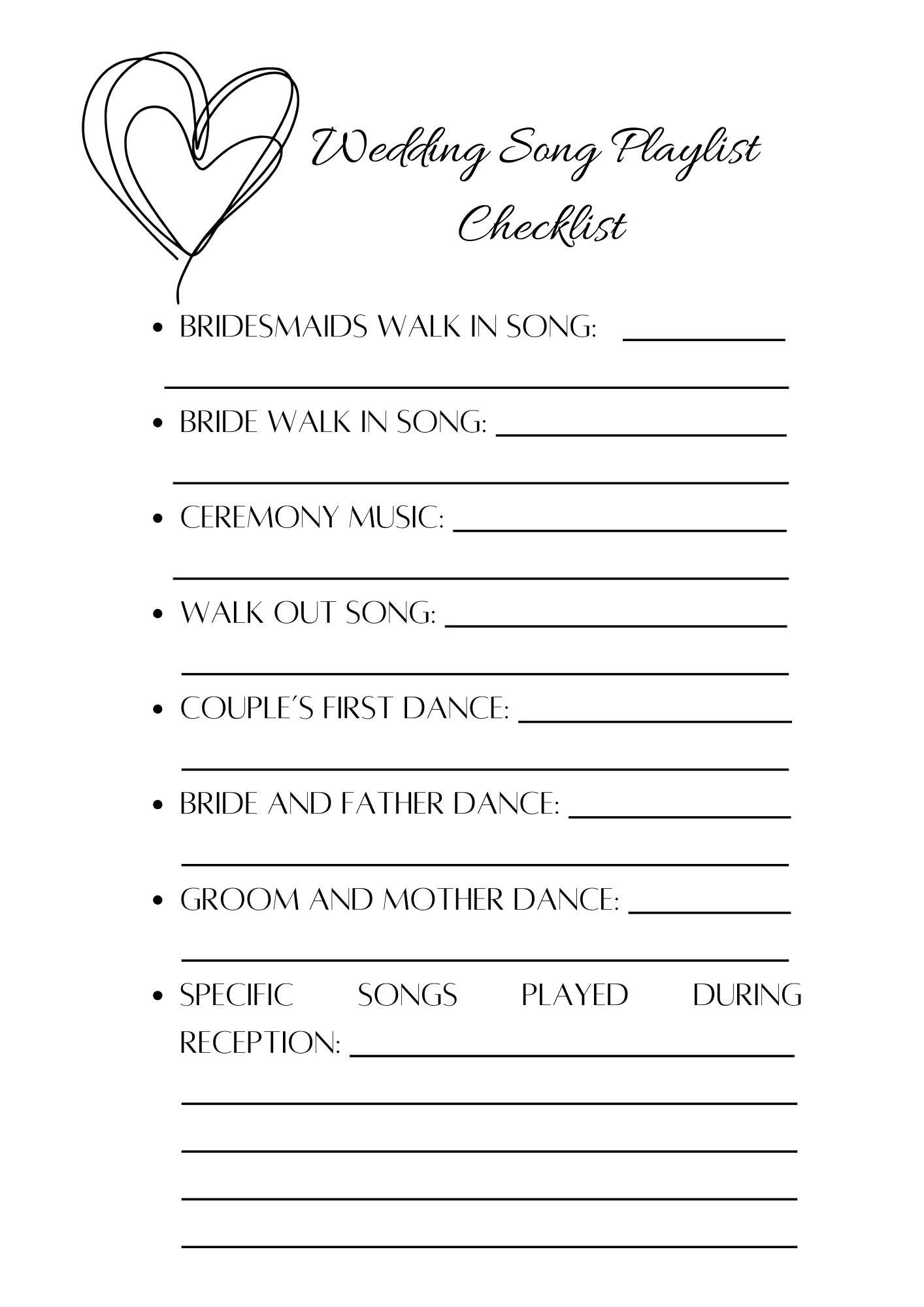 Wedding Song Playlist Checklist Etsy Worksheets Library