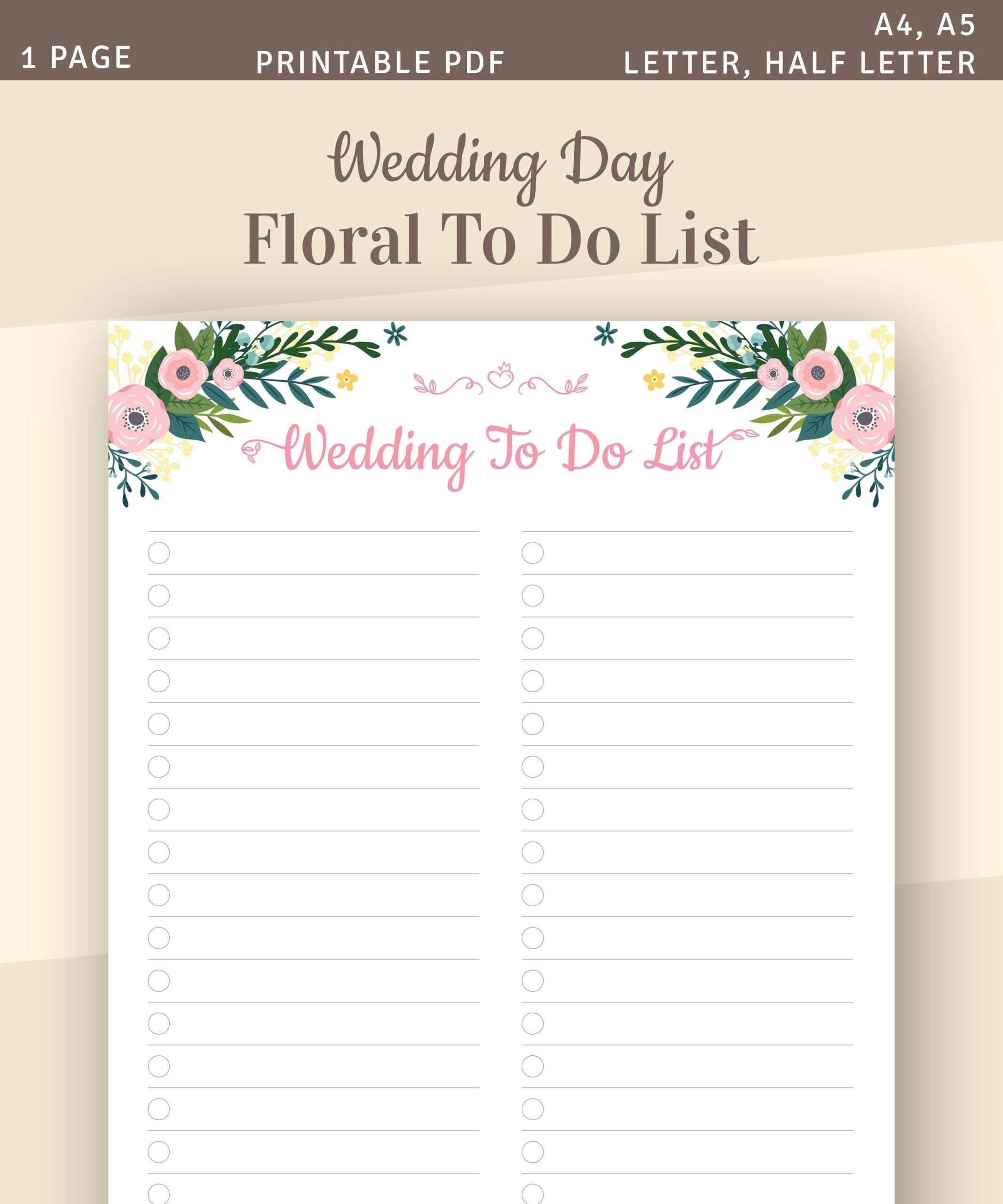Wedding To Do List Template Wedding Checklist Wedding Planner Insert A4 A5 Letter Half Letter Instant Download Etsy UK