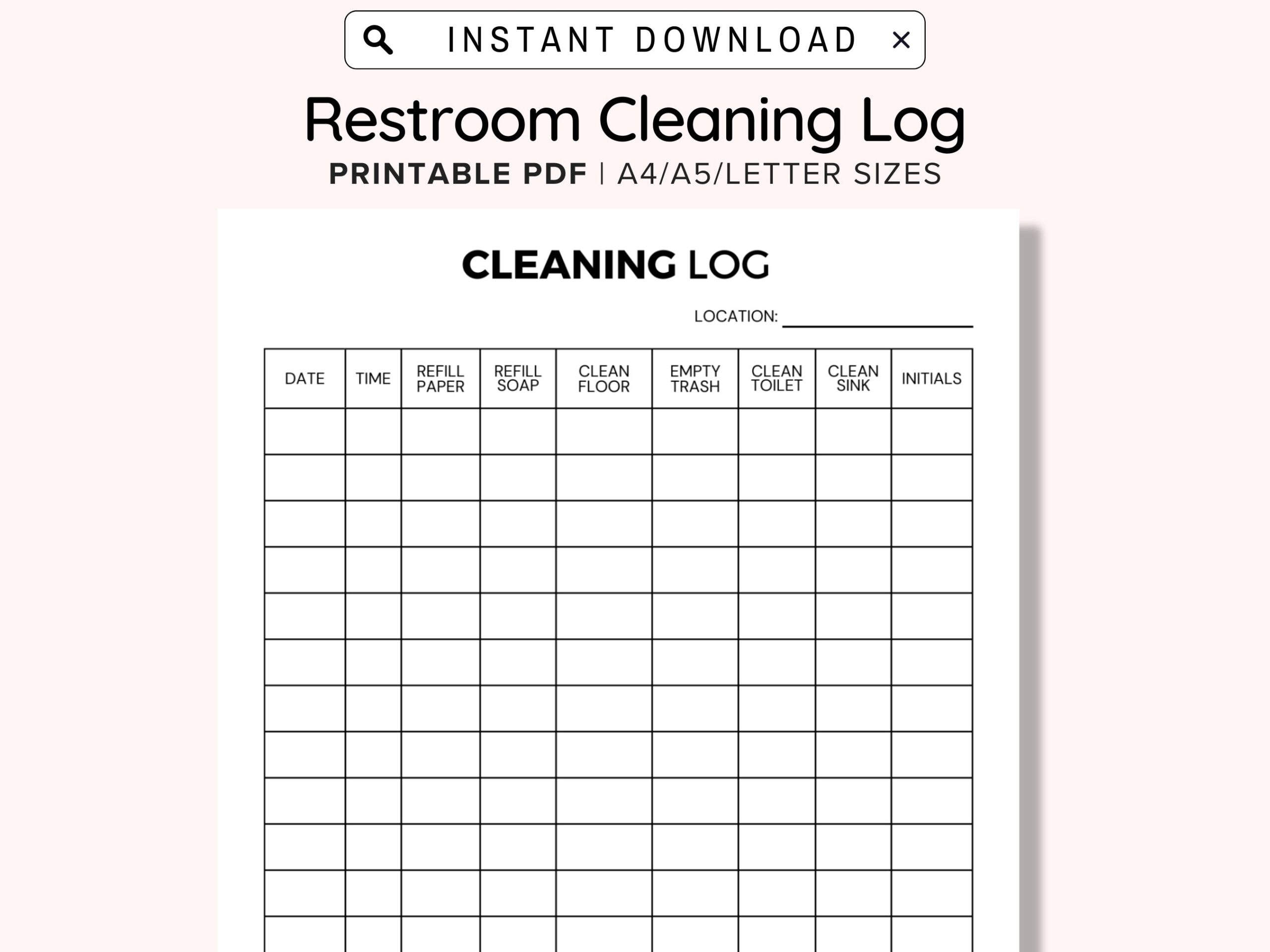 Weekly Bathroom Cleaning Chart Printable Restroom Cleaning Log For Business Bathroom Cleaning Log Bathroom Checklist Restroom Checklist Etsy